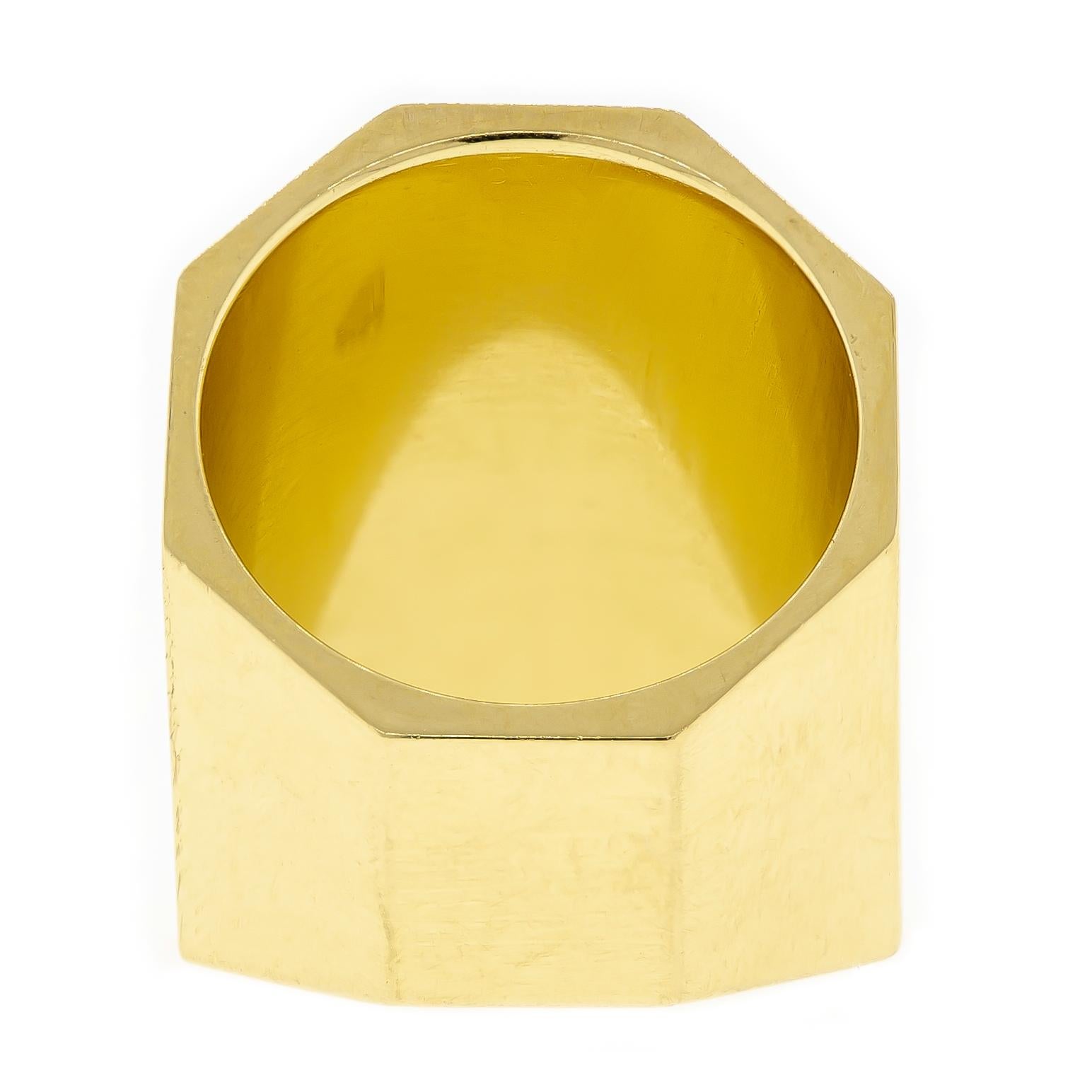 Women's or Men's Midcentury Modernist Cigar Band Style Gold Sculptural Ring