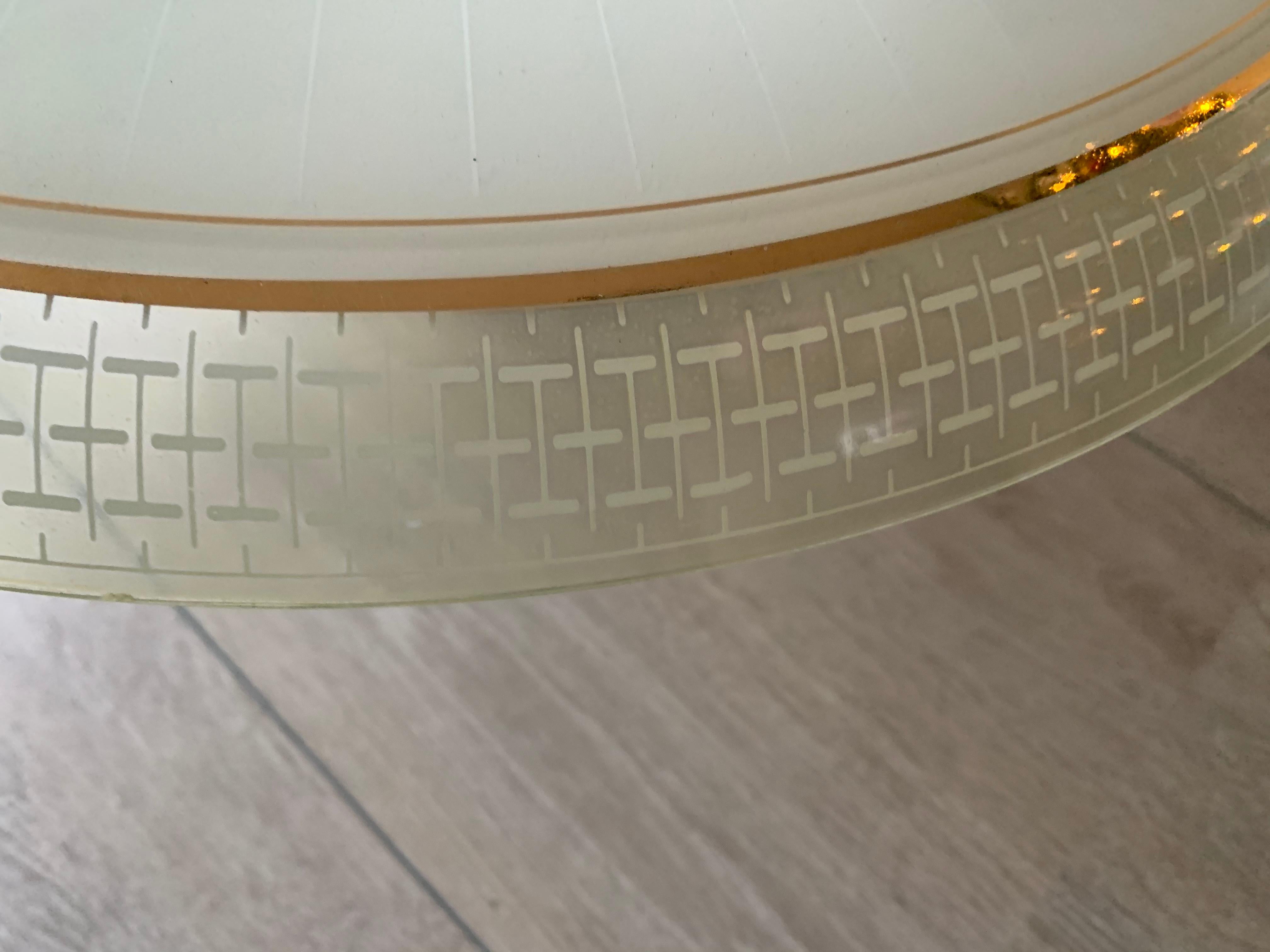 20th Century Midcentury Modernist Circular Shape Glass Flush Mount w Golden Decoration Teak For Sale