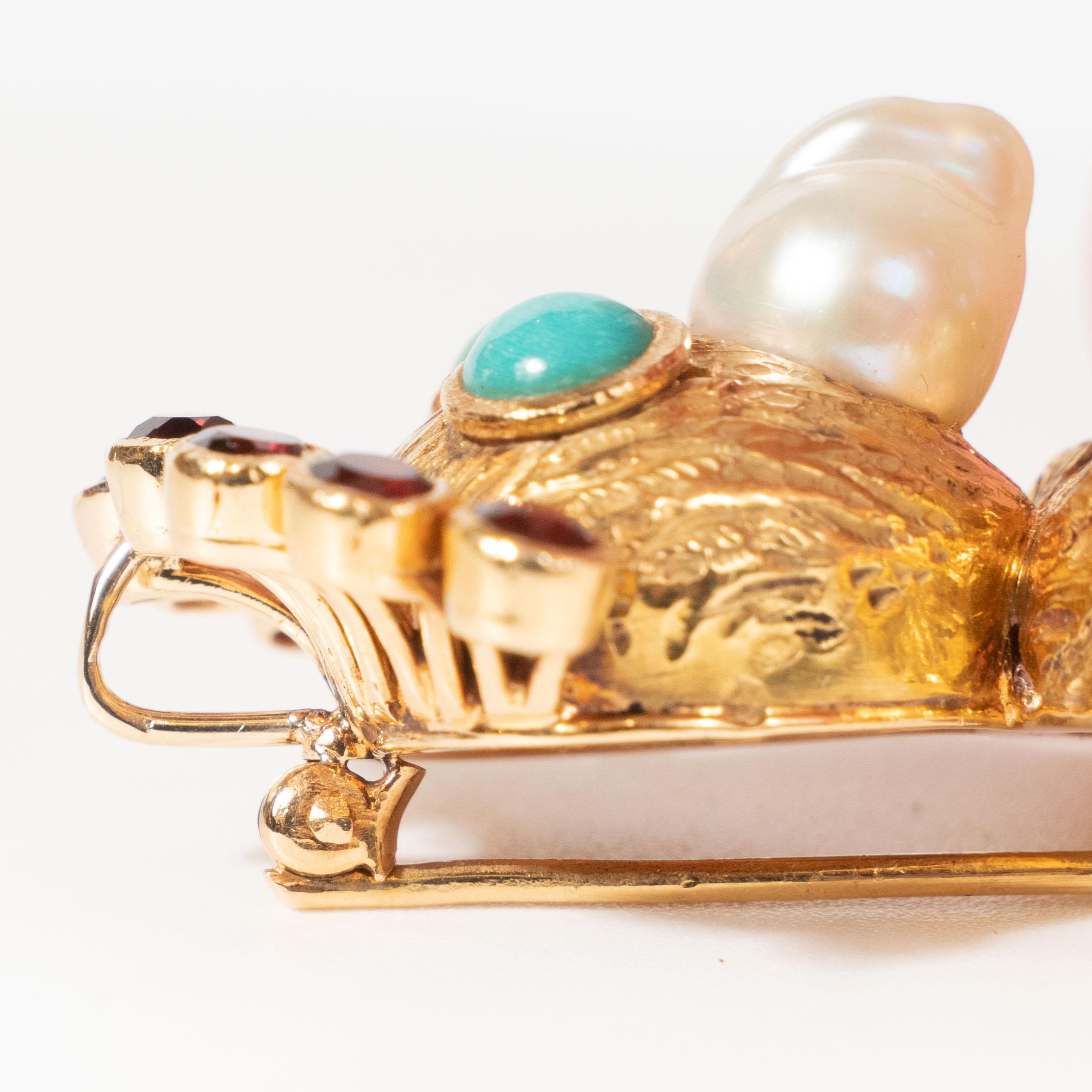 Midcentury Modernist Freshwater Pearl Garnet Gold Owl For Sale 7