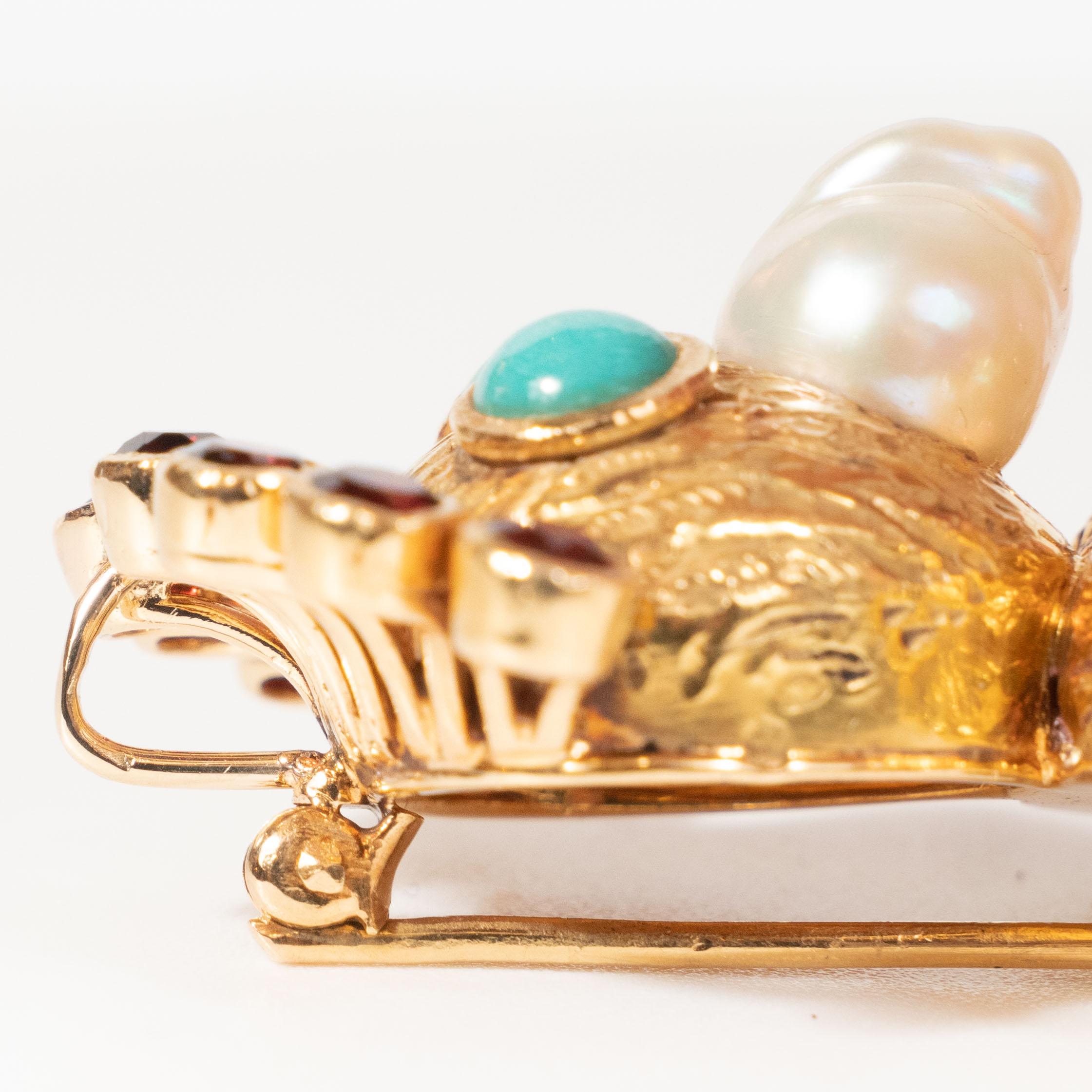 Midcentury Modernist Freshwater Pearl Garnet Gold Owl For Sale 8