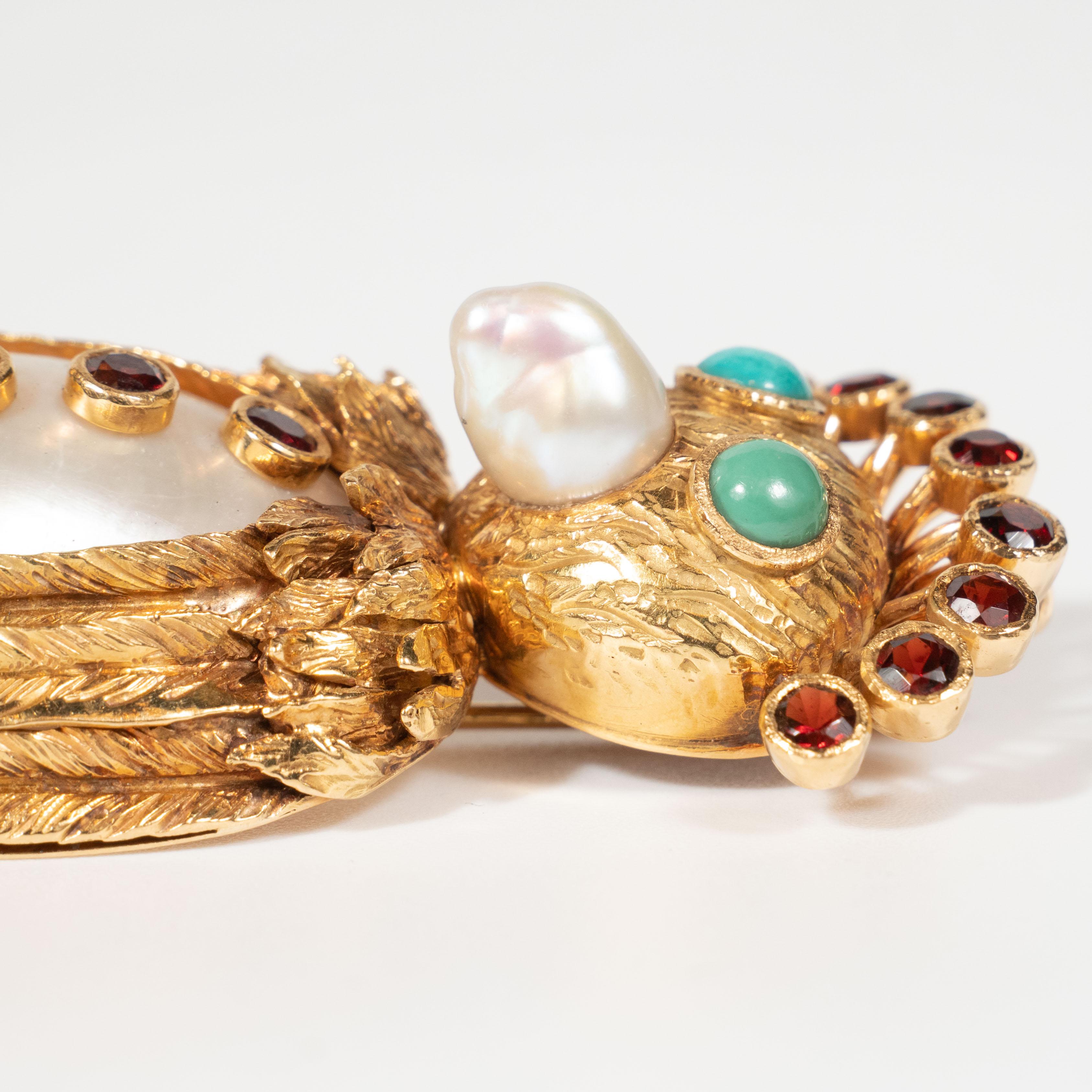 Gufo d'oro con perle d'acqua dolce Modernista del Medioevo in vendita 4