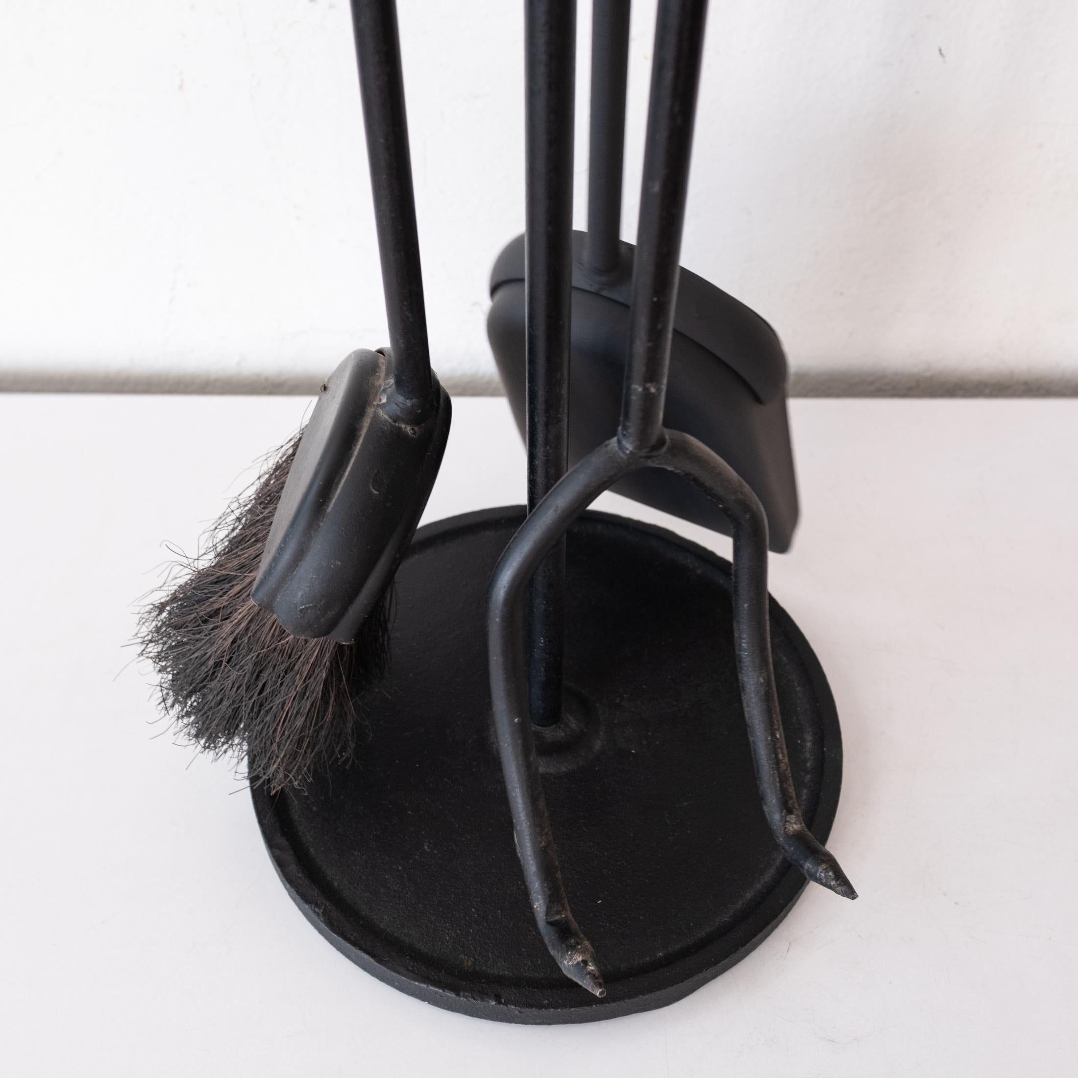 Mid-Century Modernist Iron and Wood Fireplace Tool Set 4