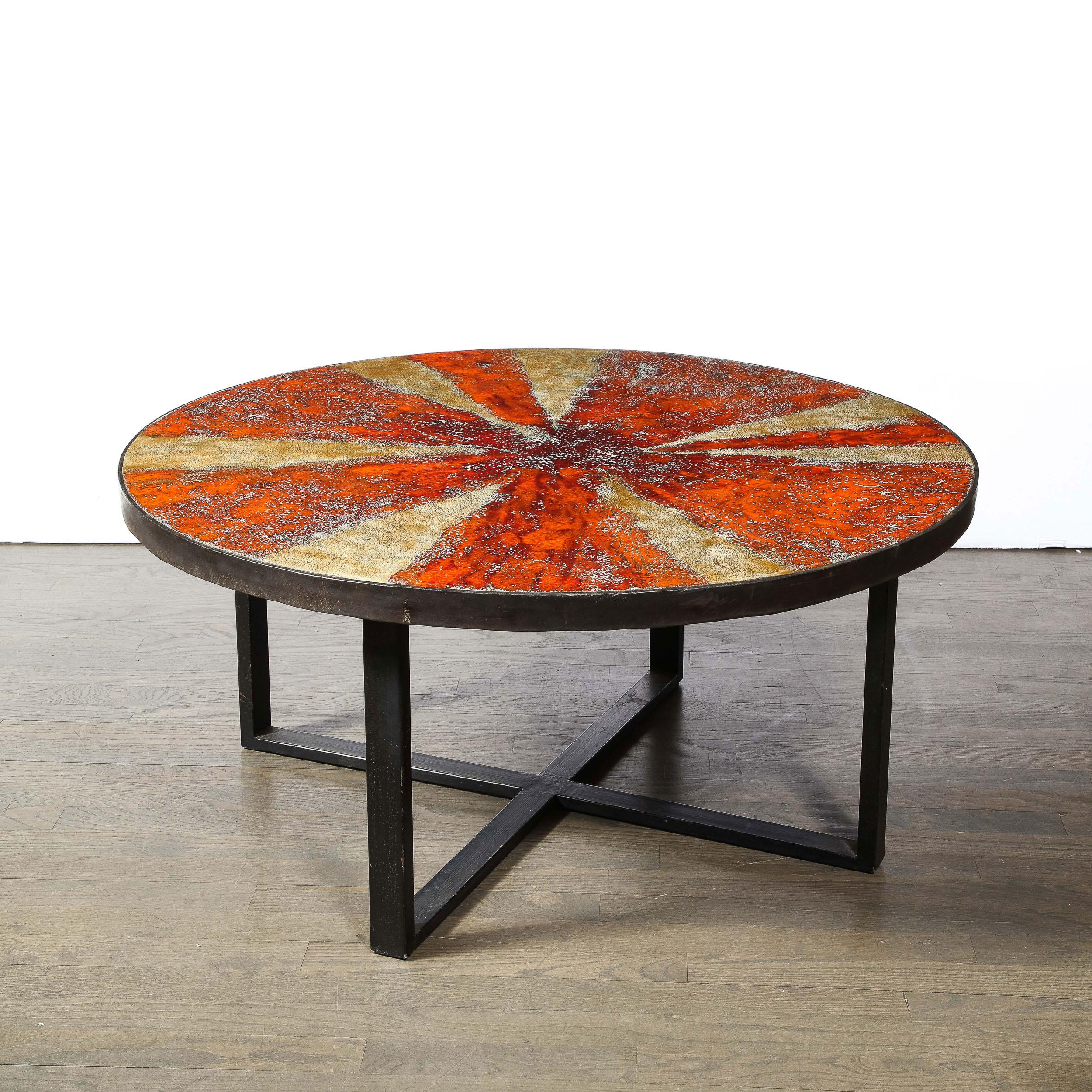 MidCentury Modernist Lava Starburst Enameled Ceramic Cocktail Table by G Olivier In Excellent Condition In New York, NY