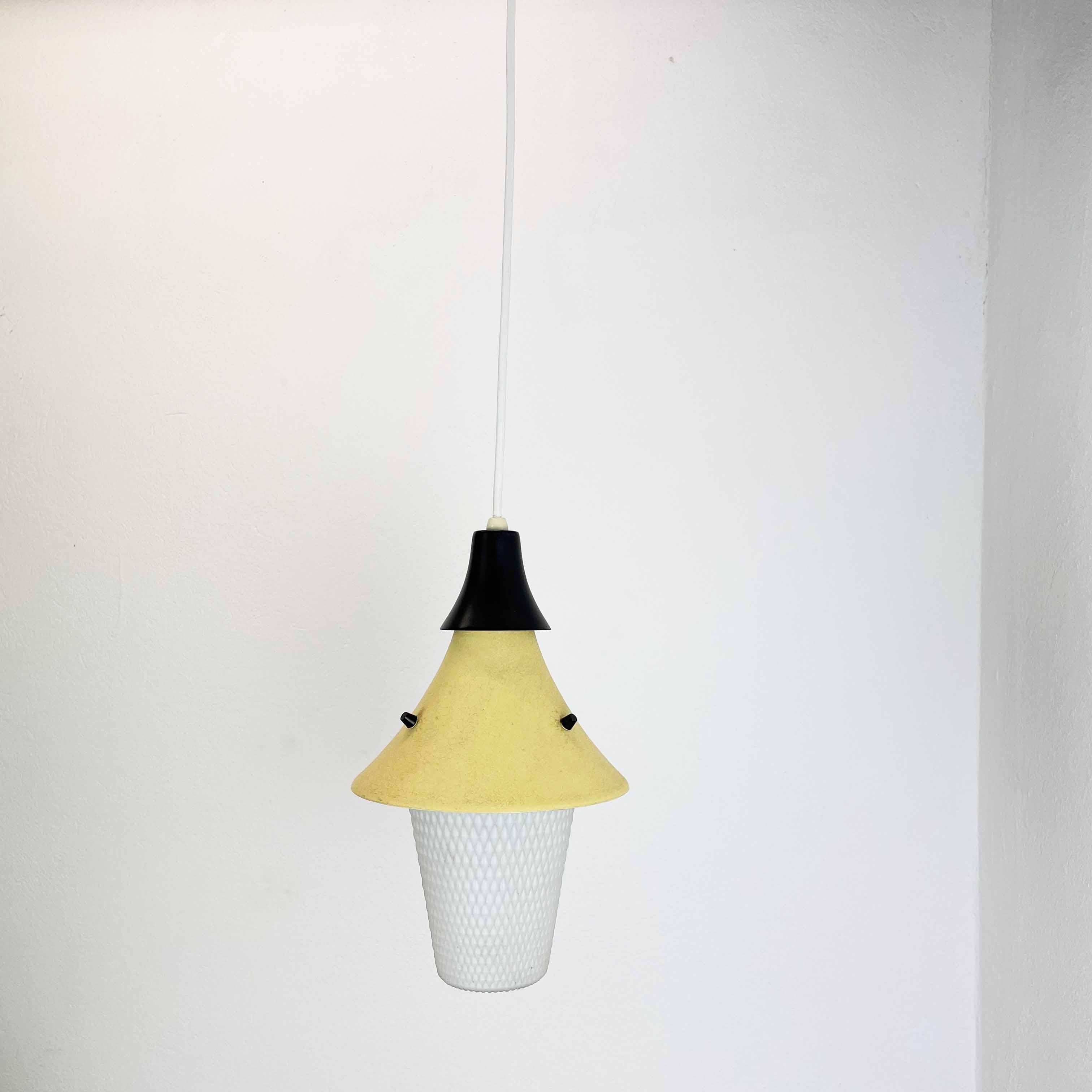 Article: Hanging light 


Origin: Italy


Age: 1950s 


 

This fantastic glass tube hanging light was designed and produced in 1960s in Italy. The shade is made of high quality opal glass, with a nice metal hanging compartment in yellow