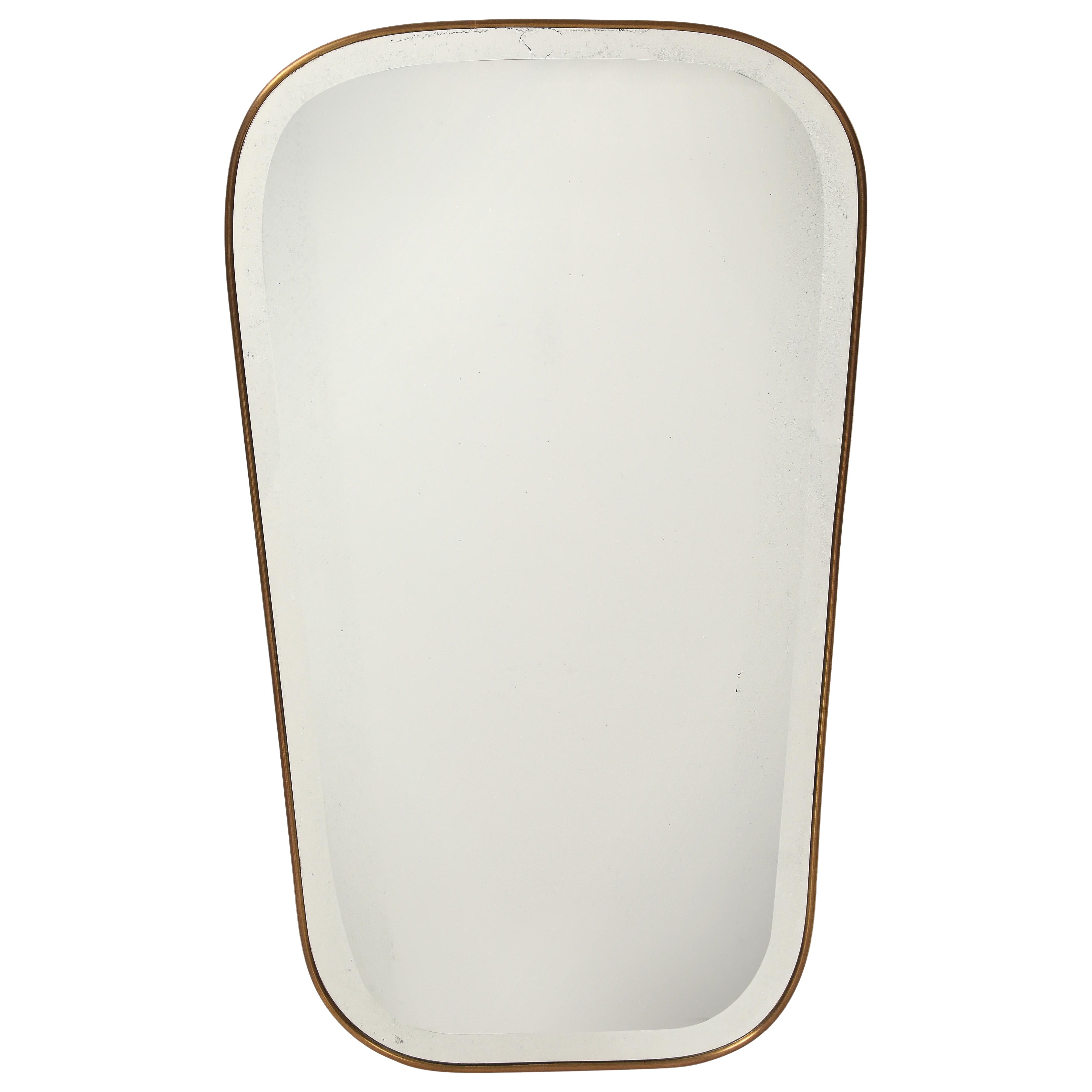 Specchio da parete in ottone smussato di forma modernista del Medioevo