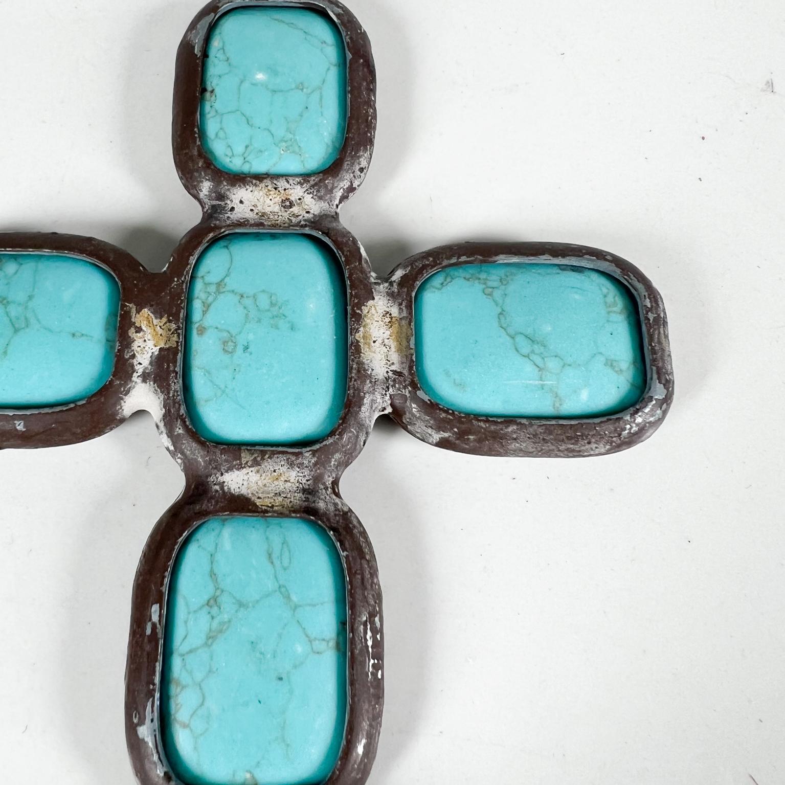 Metal Modernist Vintage Beaded Turquoise Blue Cross Pendant Ornament