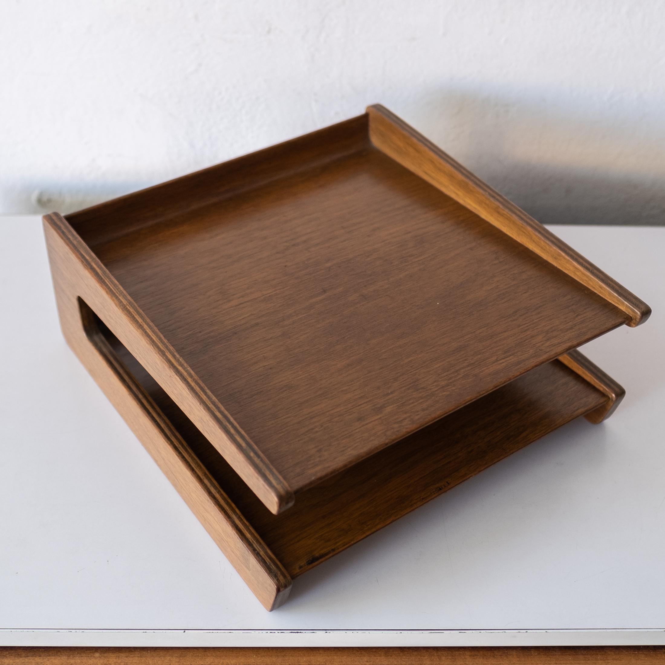Mid-Century Modernist Walnut Bent Plywood Letter Tray 1