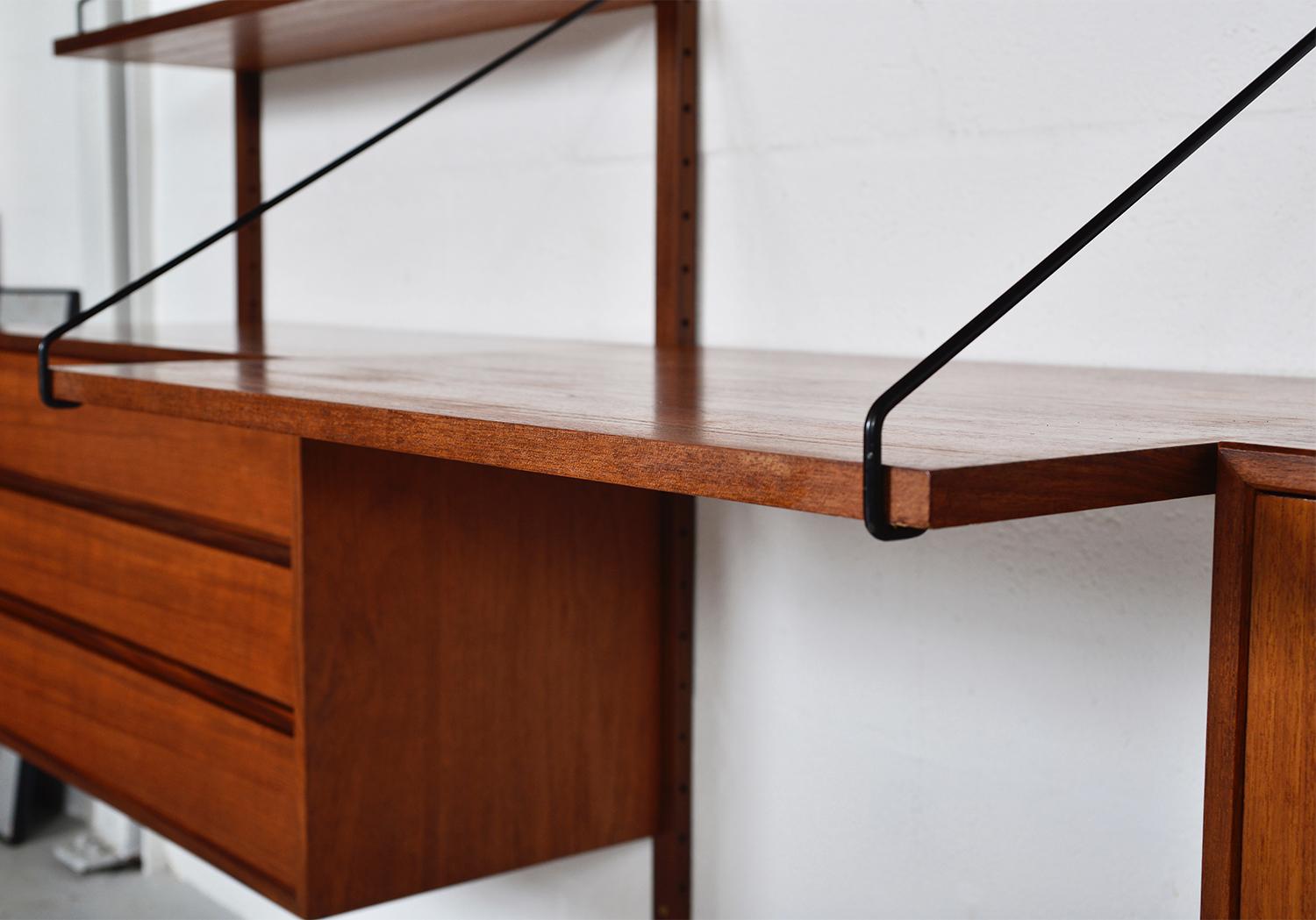 Midcentury Modular Danish Royal System Teak Office Desk Shelving by Cadovius 7