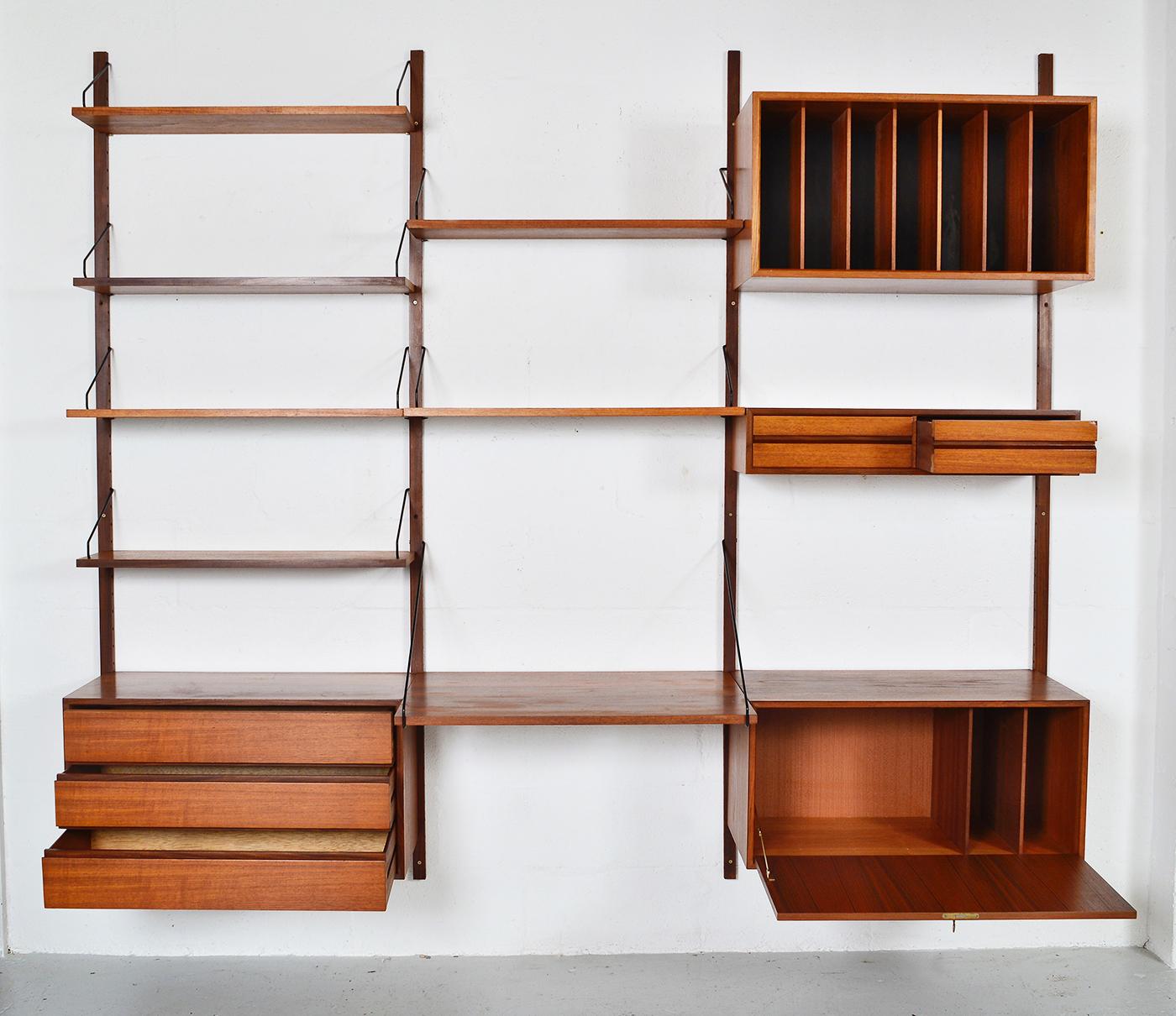 Metal Midcentury Modular Danish Royal System Teak Office Desk Shelving by Cadovius