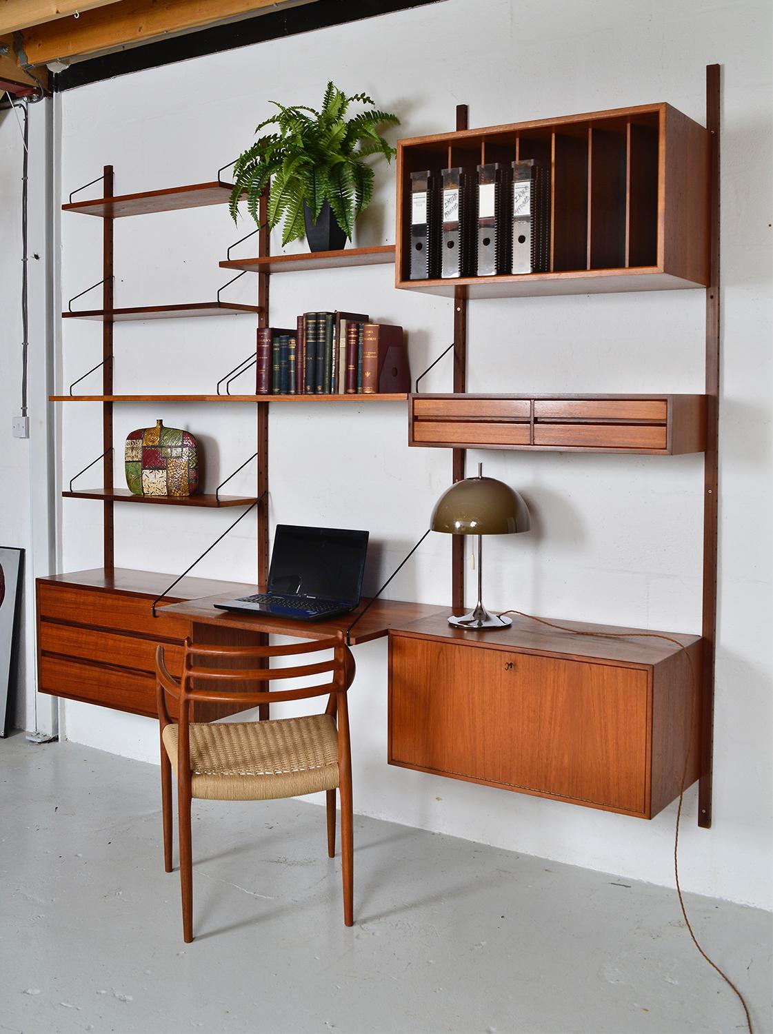 Midcentury Modular Danish Royal System Teak Office Desk Shelving by Cadovius 1