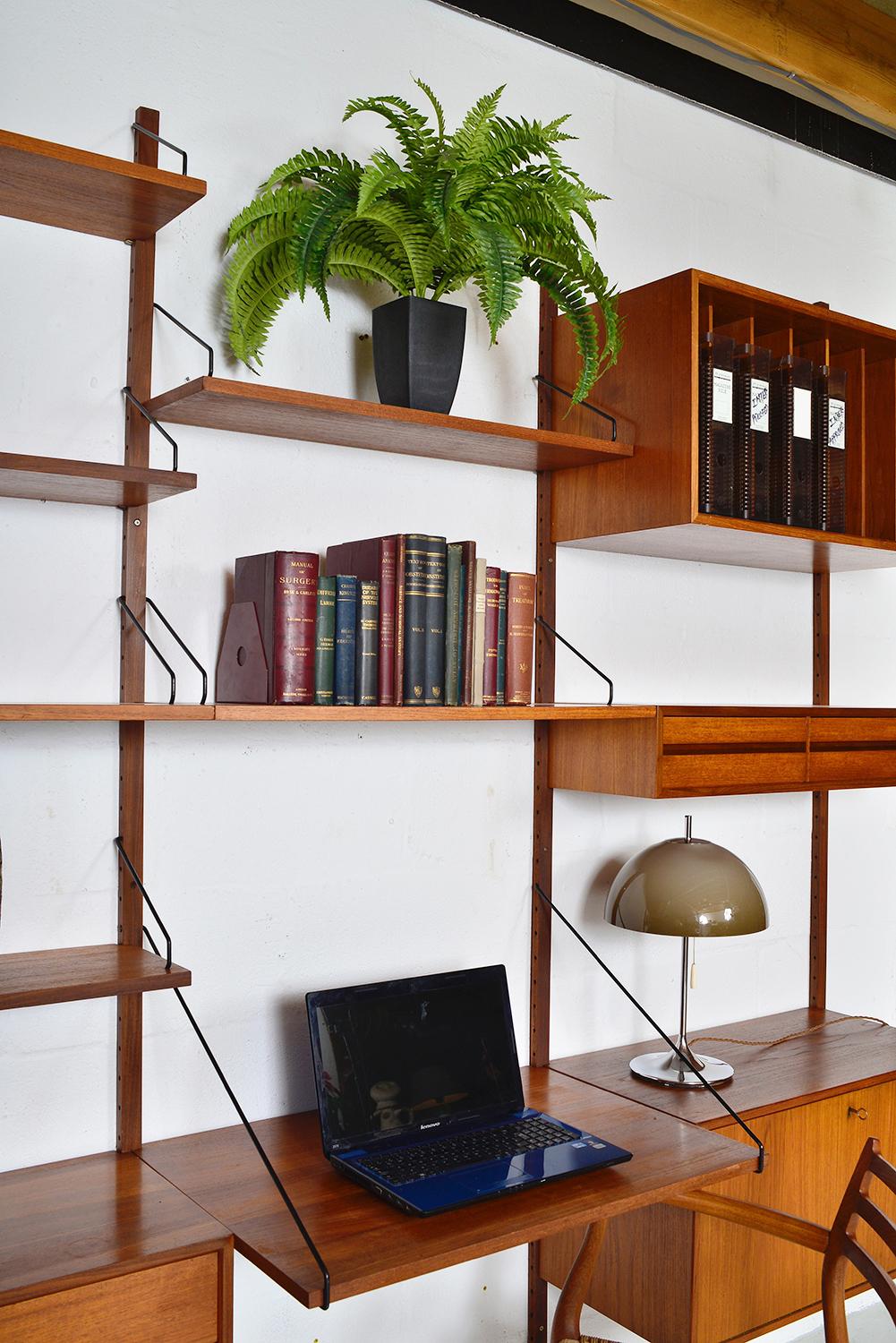 Midcentury Modular Danish Royal System Teak Office Desk Shelving by Cadovius 2