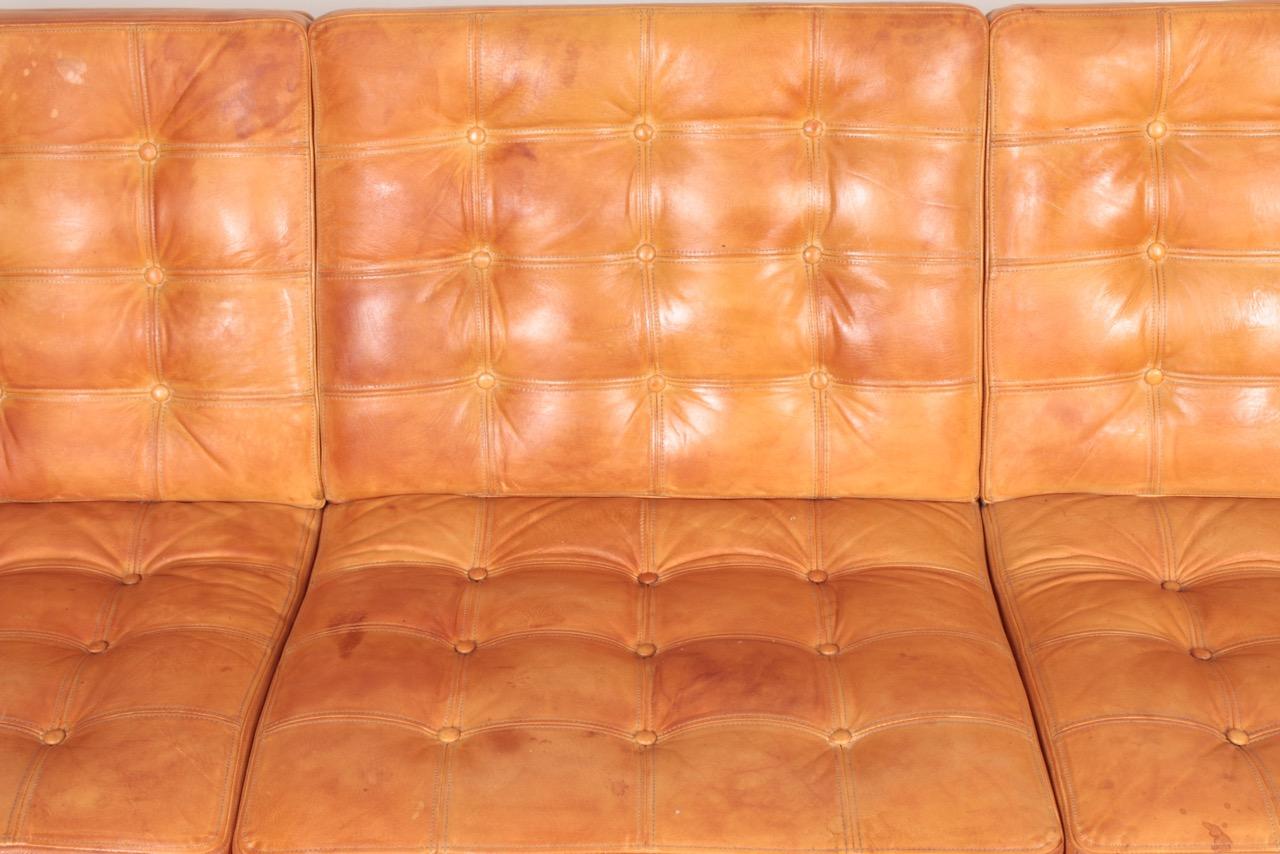 Scandinavian Modern Midcentury Moduline Sofa in Patinated Leather by Gerlev Knudsen and Torben Lind