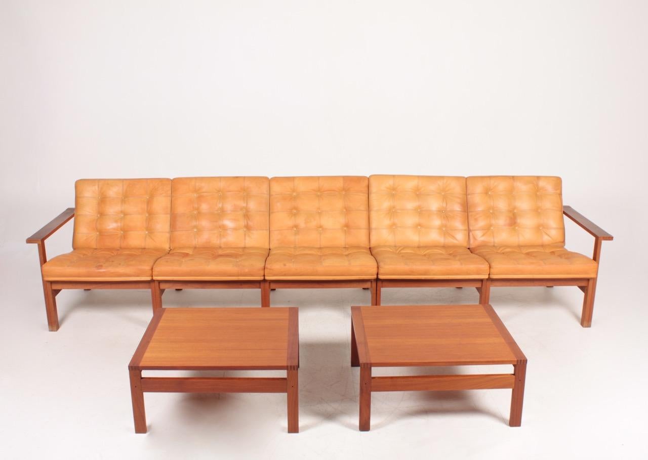 Danish Midcentury Moduline Sofa in Patinated Leather by Gerlev Knudsen and Torben Lind