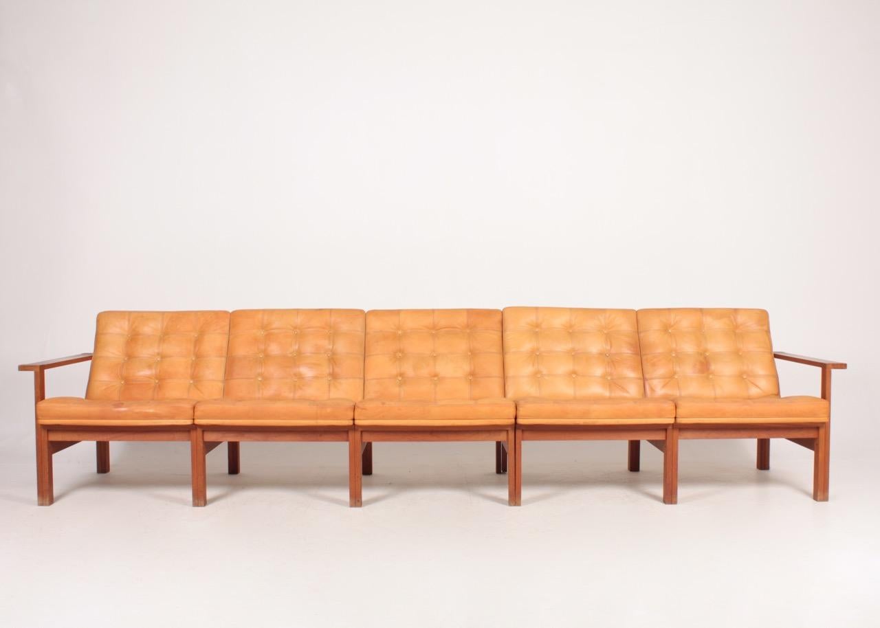 Mid-20th Century Midcentury Moduline Sofa in Patinated Leather by Gerlev Knudsen and Torben Lind