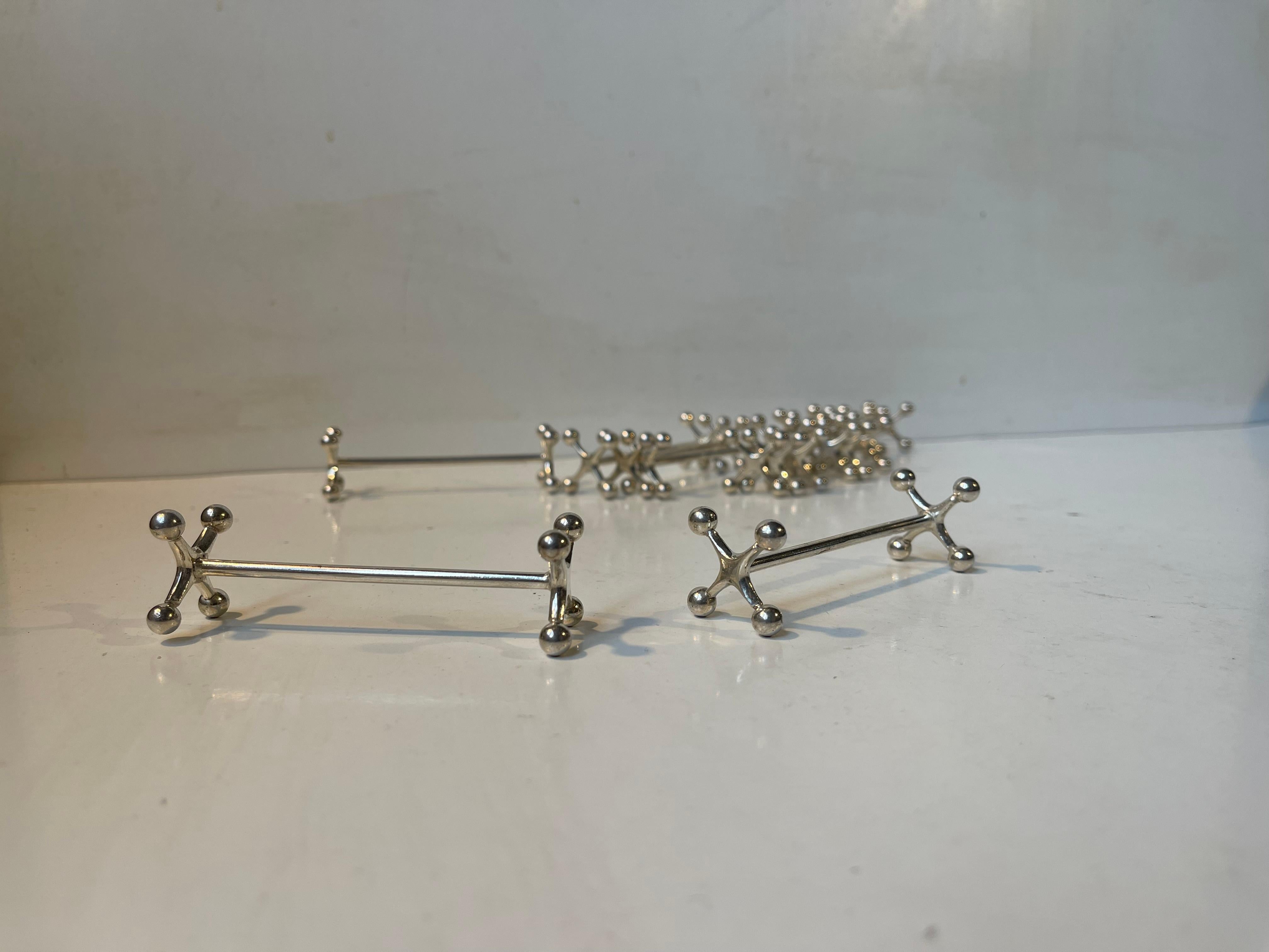 Mid-Century Modern Midcentury Molecular Silver Knife Rests, Set of 10, 1960s For Sale