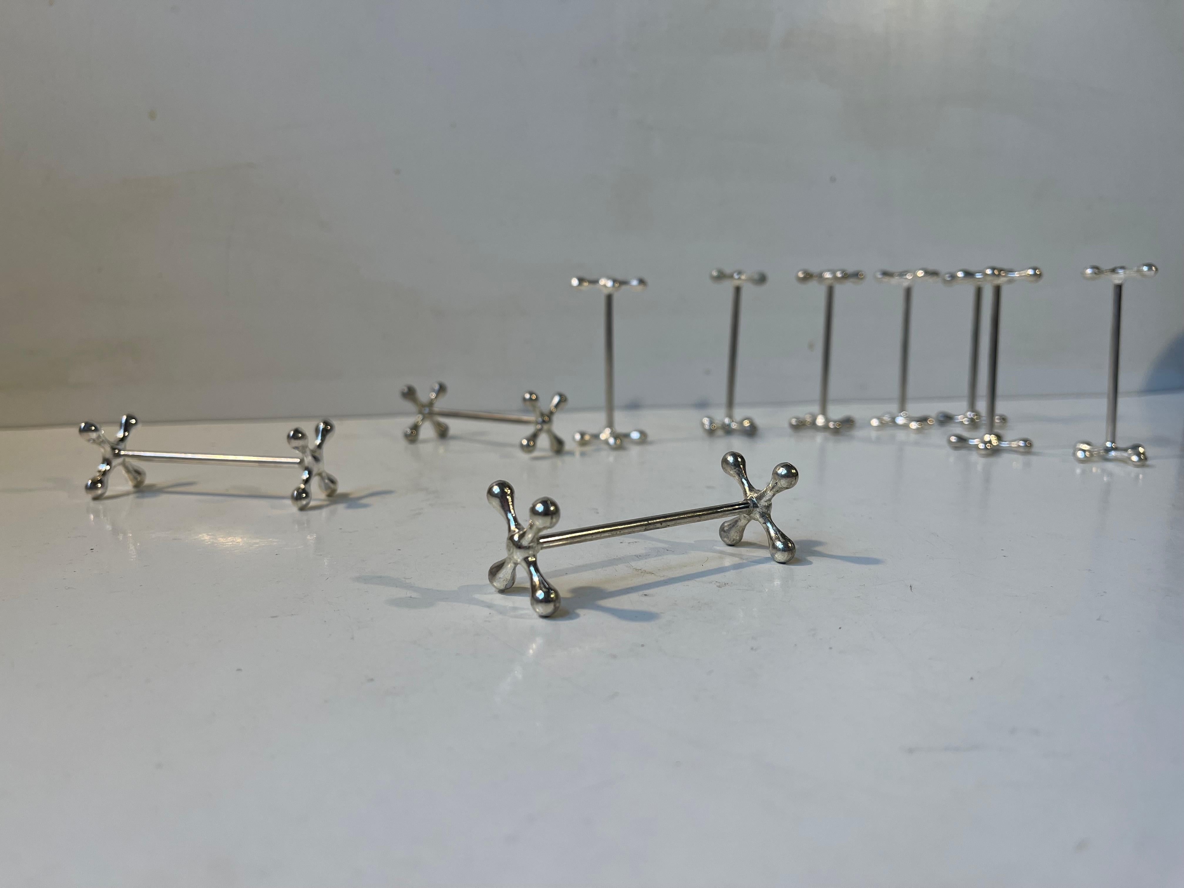 European Midcentury Molecular Silver Knife Rests, Set of 10, 1960s For Sale