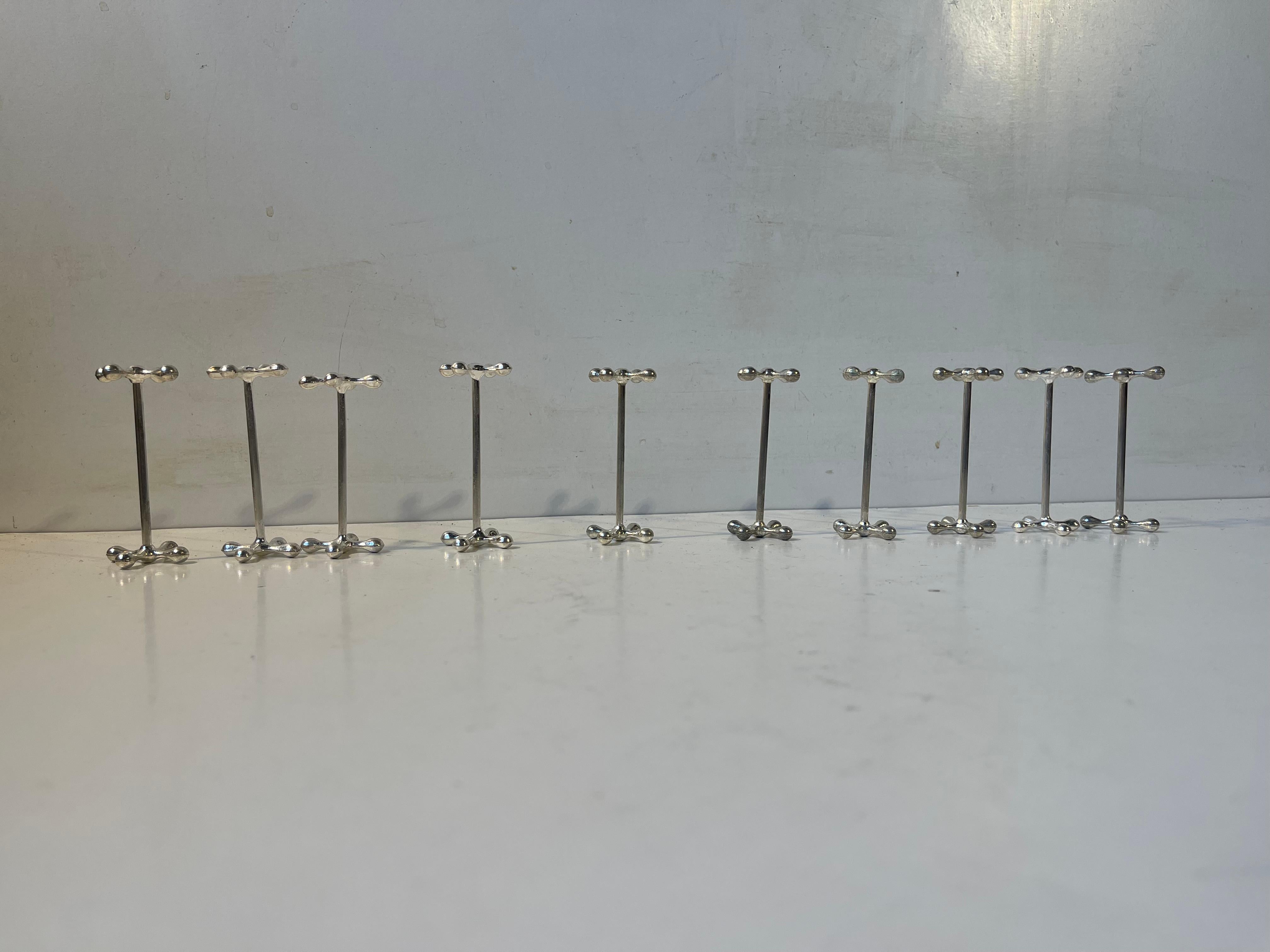 Midcentury Molecular Silver Knife Rests, Set of 10, 1960s In Good Condition For Sale In Esbjerg, DK