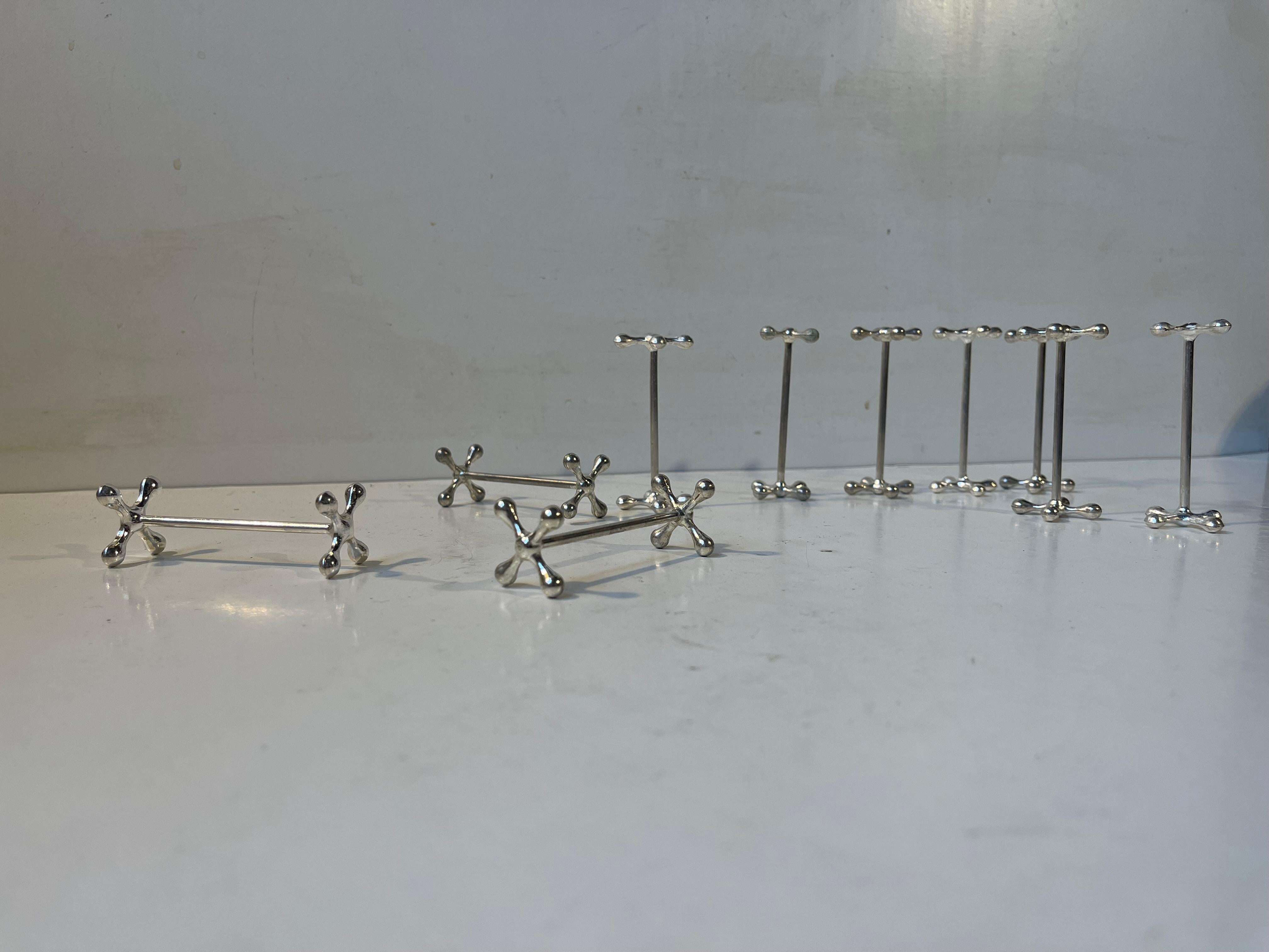 20th Century Midcentury Molecular Silver Knife Rests, Set of 10, 1960s For Sale