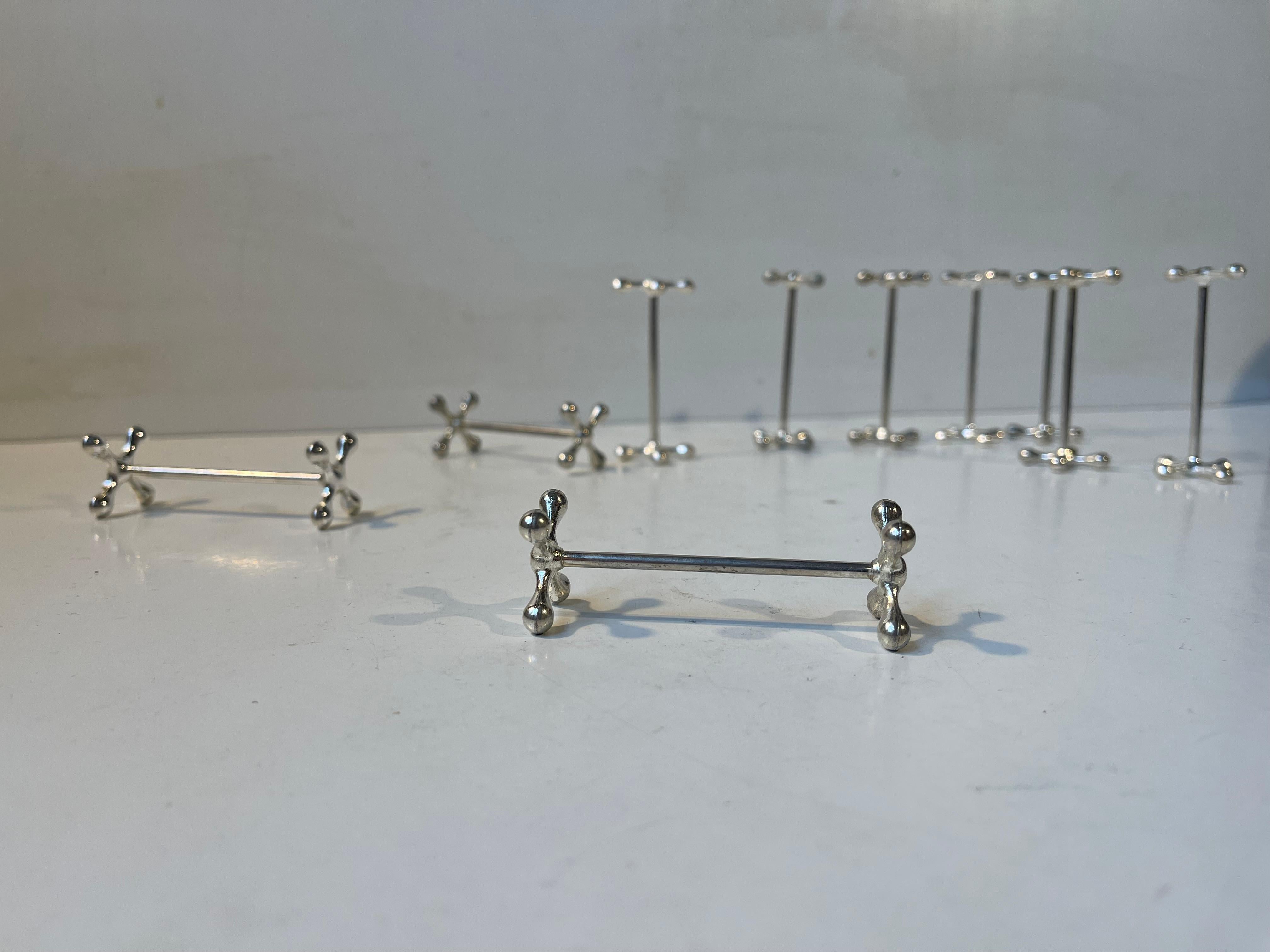 Midcentury Molecular Silver Knife Rests, Set of 10, 1960s For Sale 1