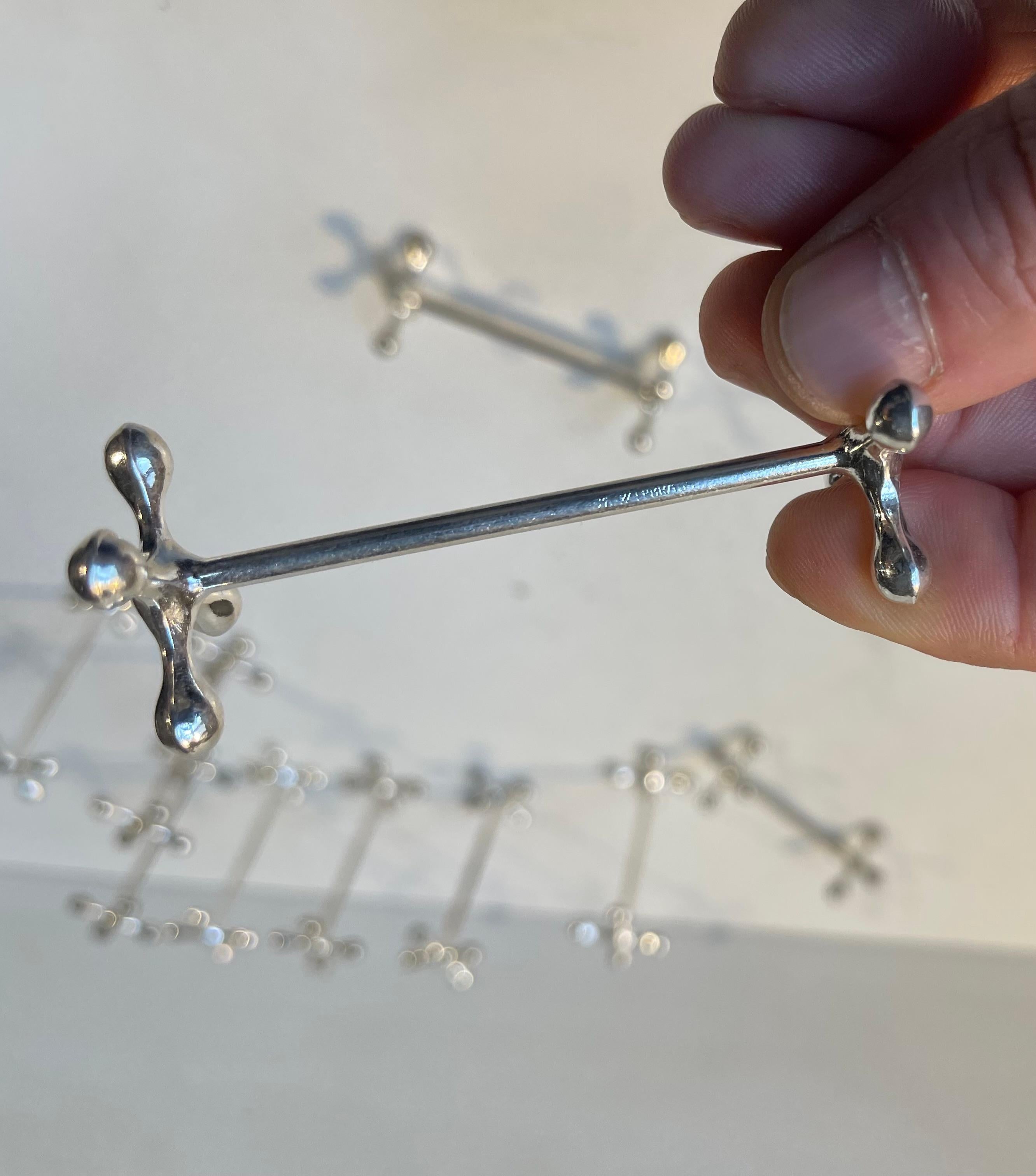 Midcentury Molecular Silver Knife Rests, Set of 10, 1960s For Sale 2