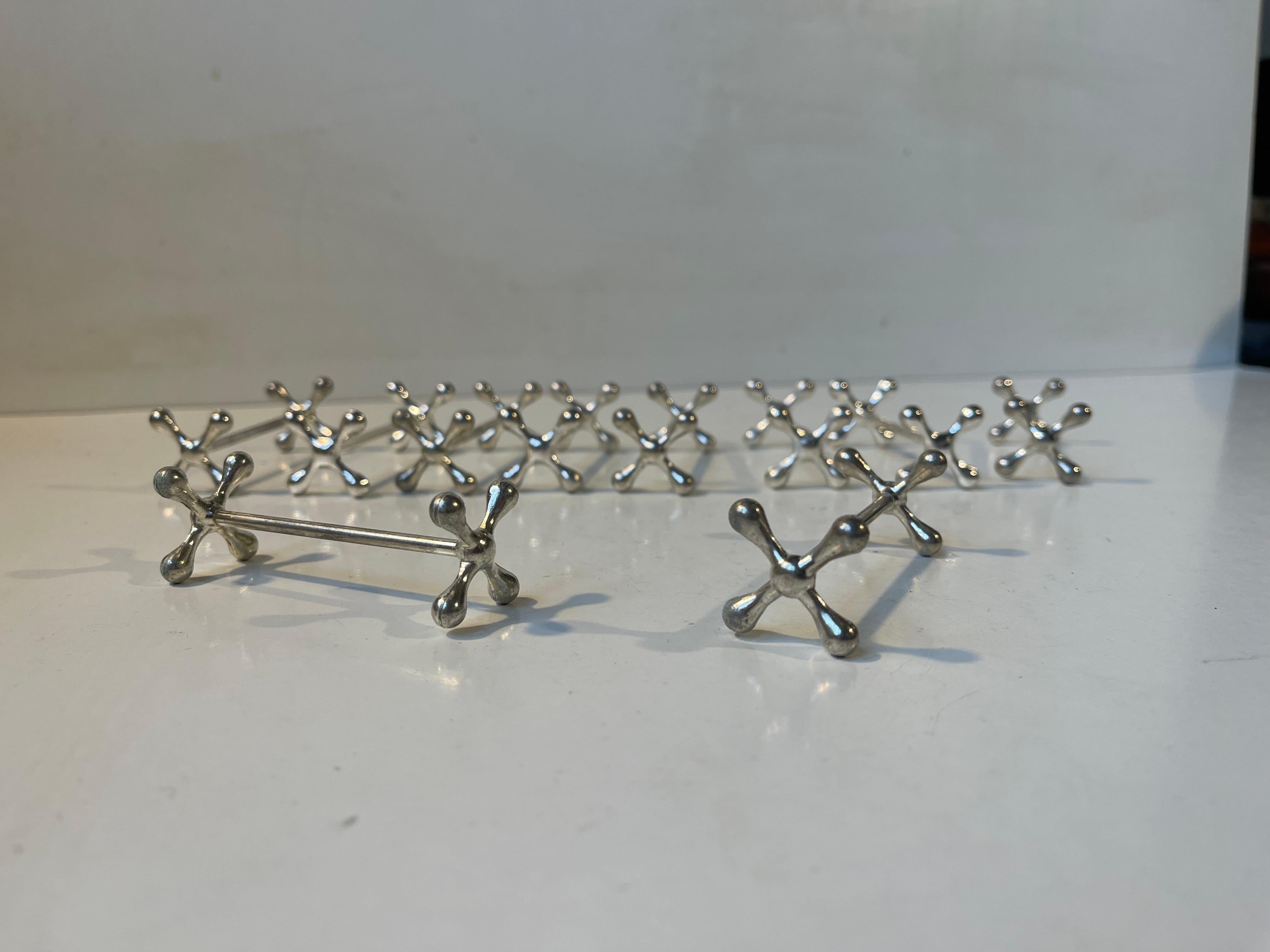 Midcentury Molecular Silver Knife Rests, Set of 10, 1960s For Sale 3