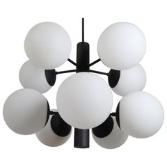 Midcentury Molecular Structure Chandeliers with Ten Hand Blown Opal Glass Globes