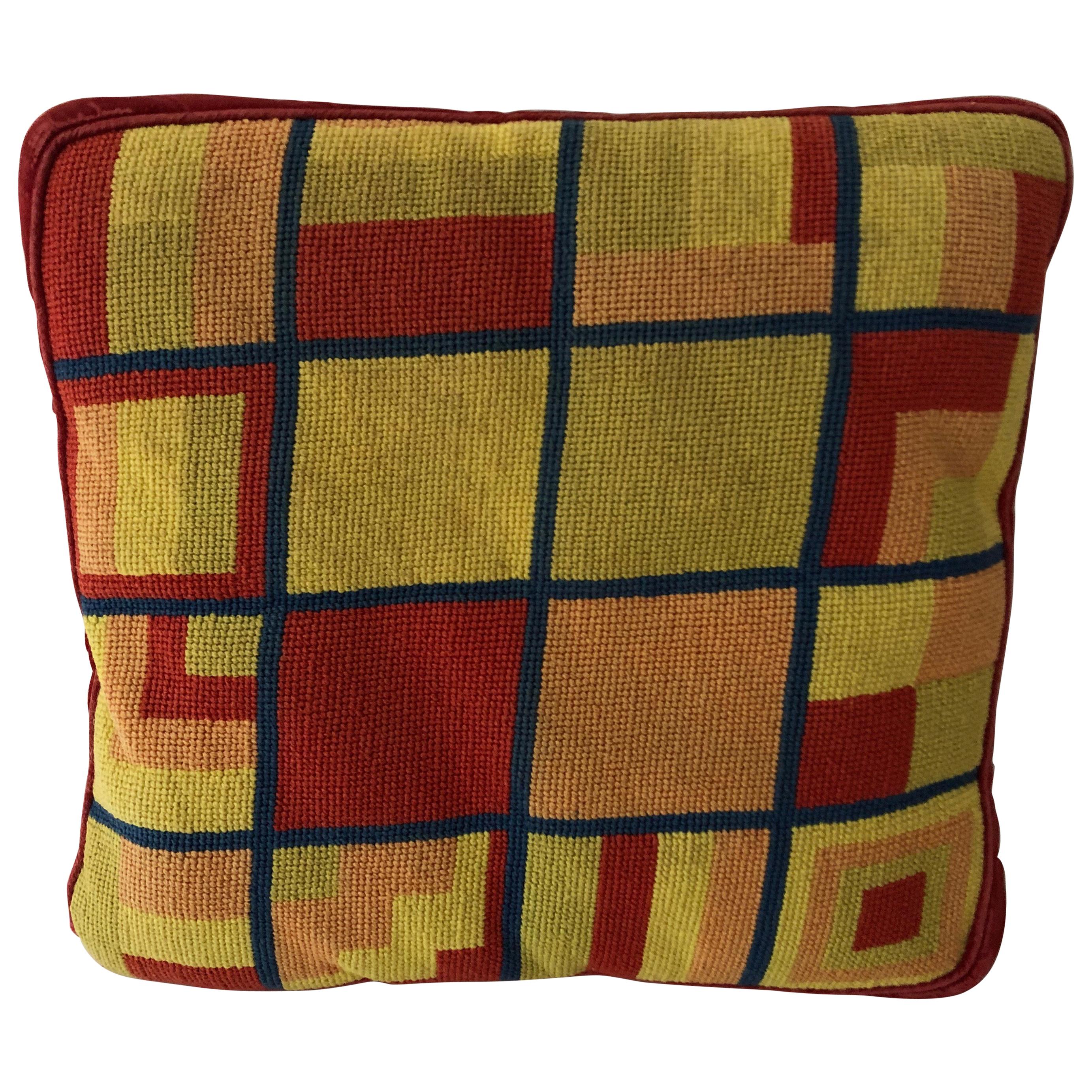 Midcentury Mondrian Inspired Needlepoint Pillow For Sale
