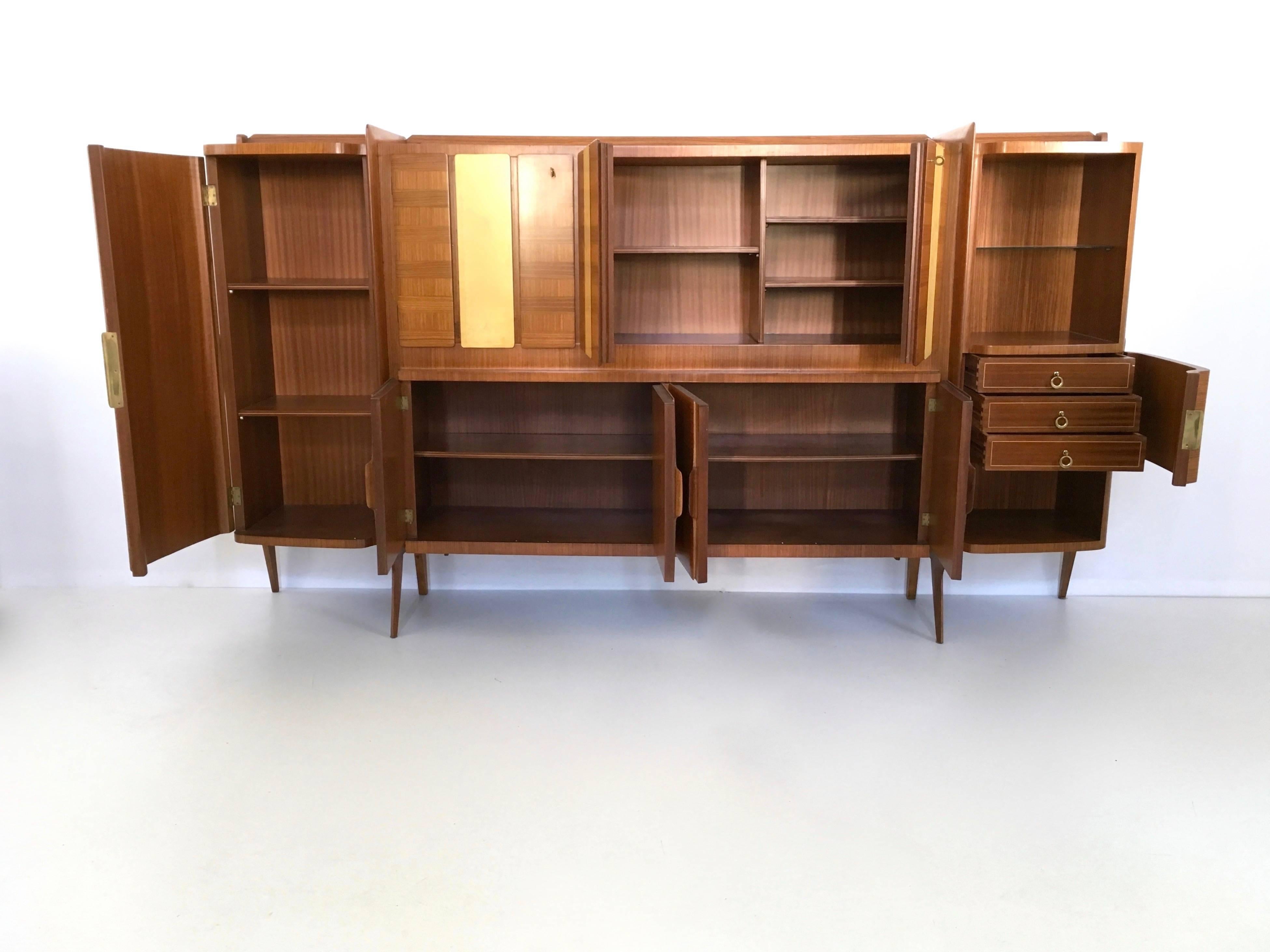 Mid-Century Modern Monumental Wooden Cabinet with Parchment Panels by Gio Ponti, Italy For Sale