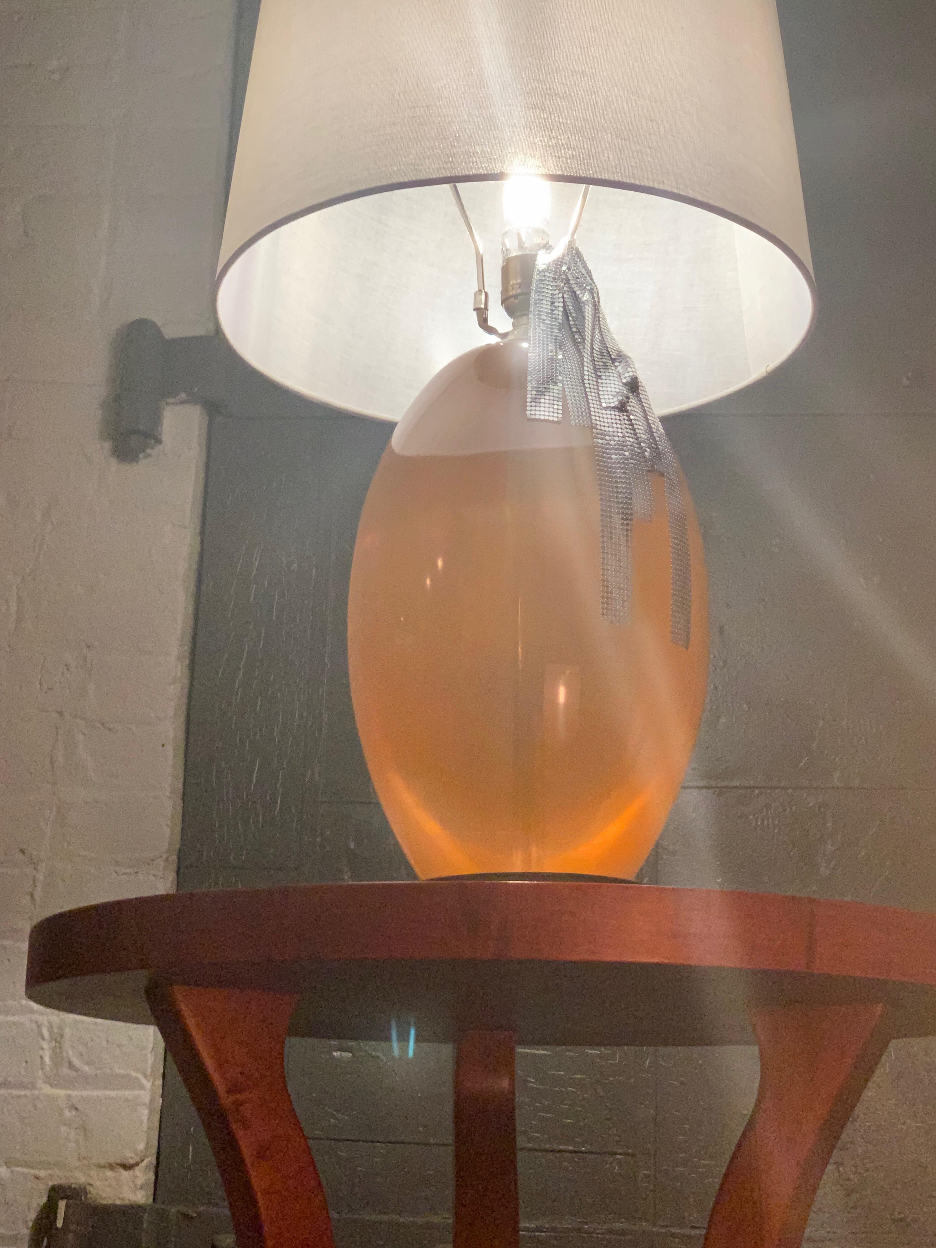 Post-Modern Modern Peach Lucite Midcentury Monumental  Sculptural Egg Form Table Lamp For Sale