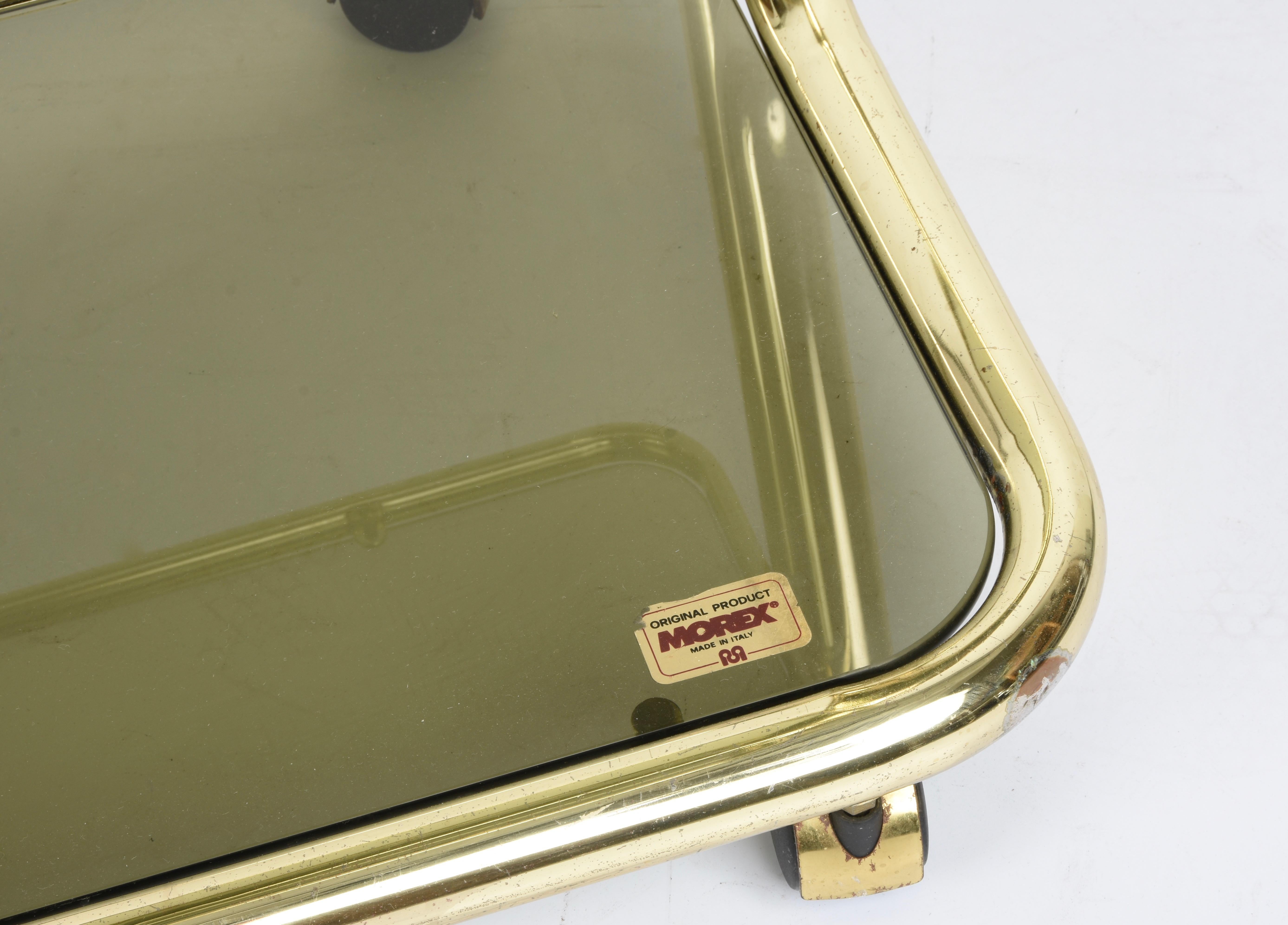 Midcentury Morex Three Levels Brass and Smoked Glass Italian Bar Cart, 1970s 9