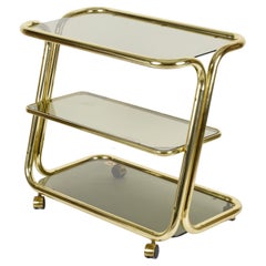 Midcentury Morex Three Levels Brass and Smoked Glass Italian Bar Cart, 1970s