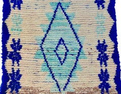Midcentury Moroccan Aqua and Indigo Boujad Runner 3'11 X 8'4