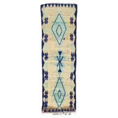 Runner Boujad marocchino di metà secolo, acqua e indaco, 3'11 X 8'4