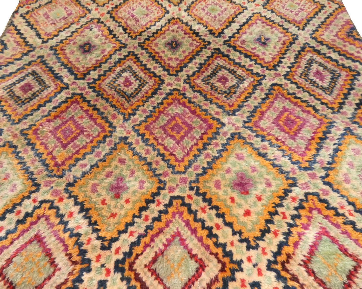 Hand-Knotted Midcentury Moroccan Beni M'Guild Wool Rug 6'3 x 12' For Sale