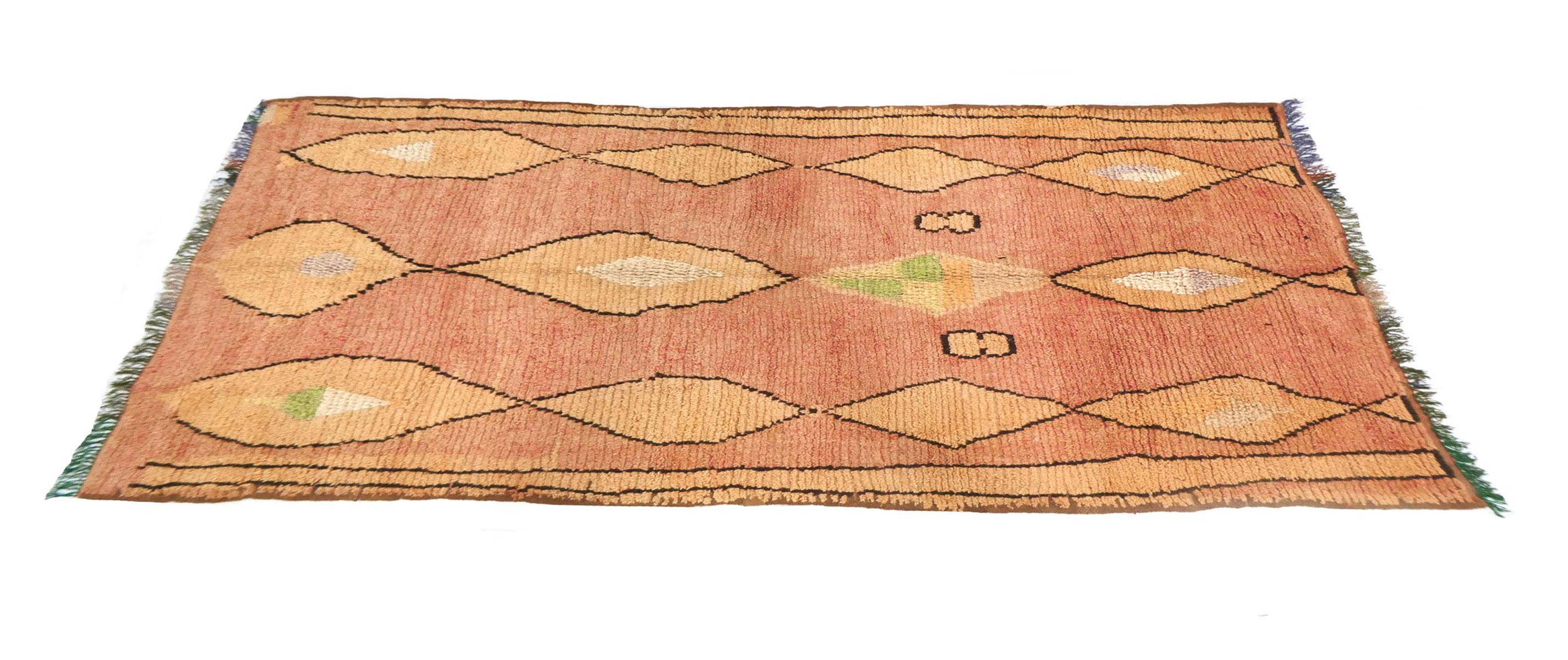 Annodato a mano Tappeto in terracotta Boujad marocchino di metà secolo in vendita