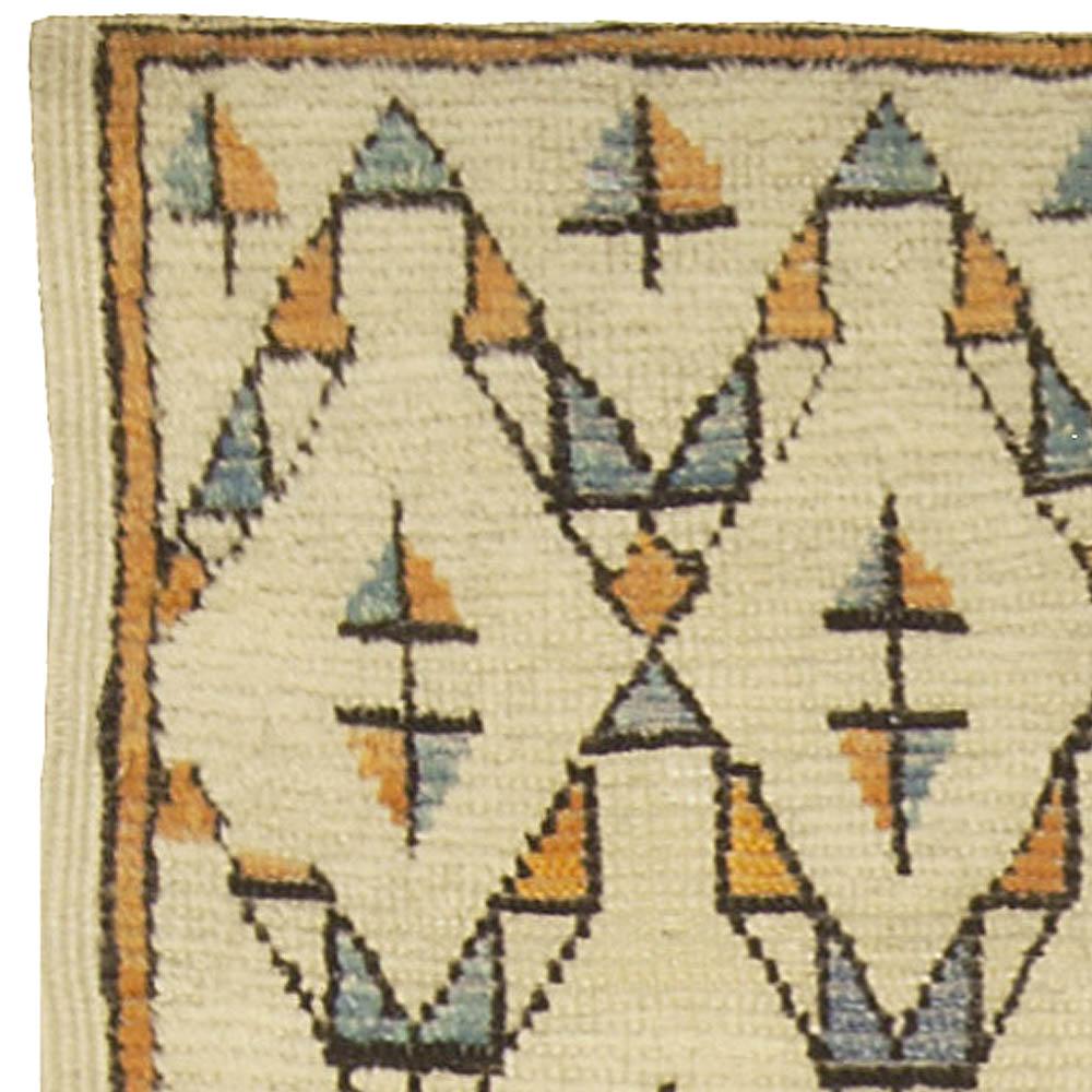 Hand-Knotted Midcentury Moroccan Geometric Handmade Wool Rug For Sale