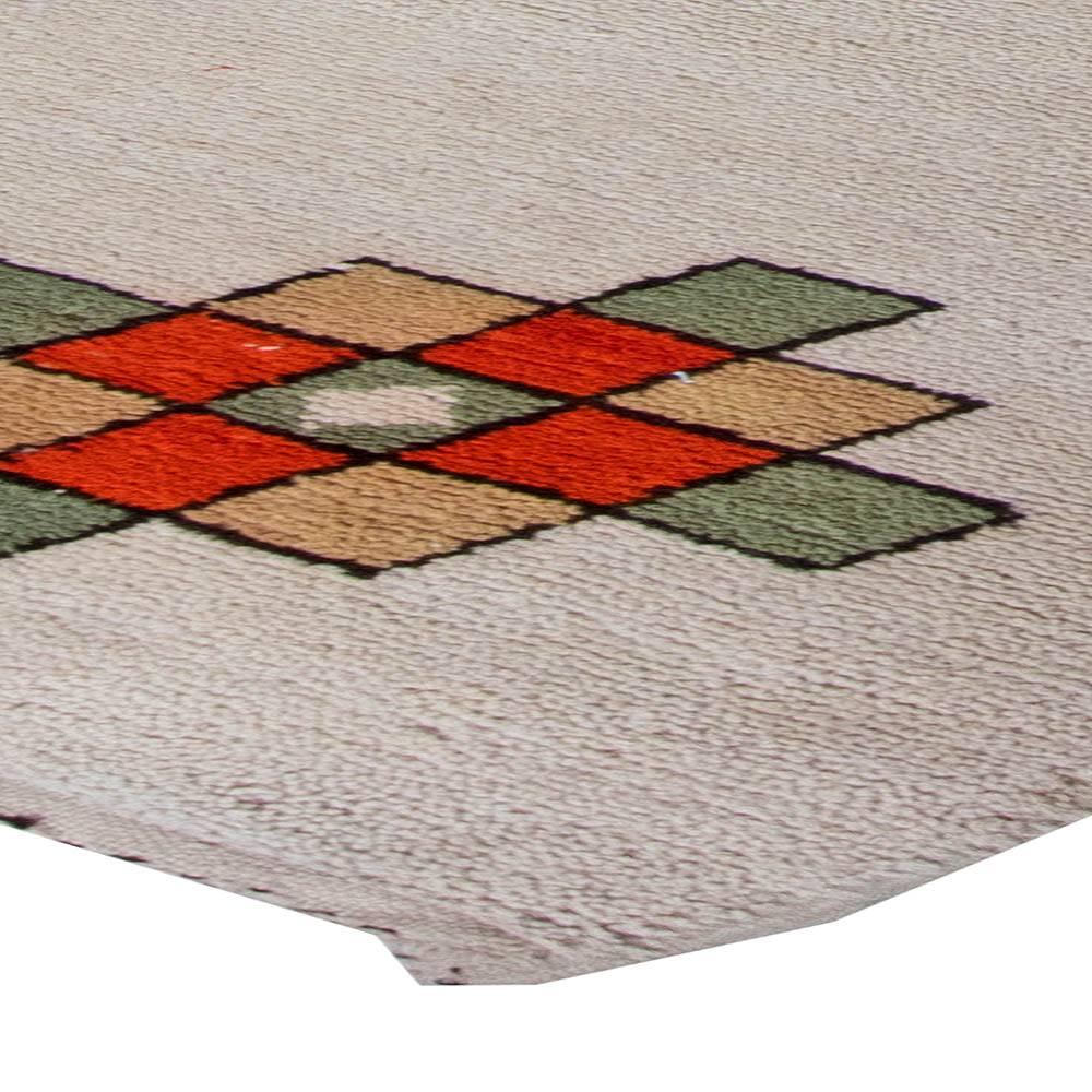 Midcentury Moroccan Green, Yellow, Red and White Handmade Wool Rug 4