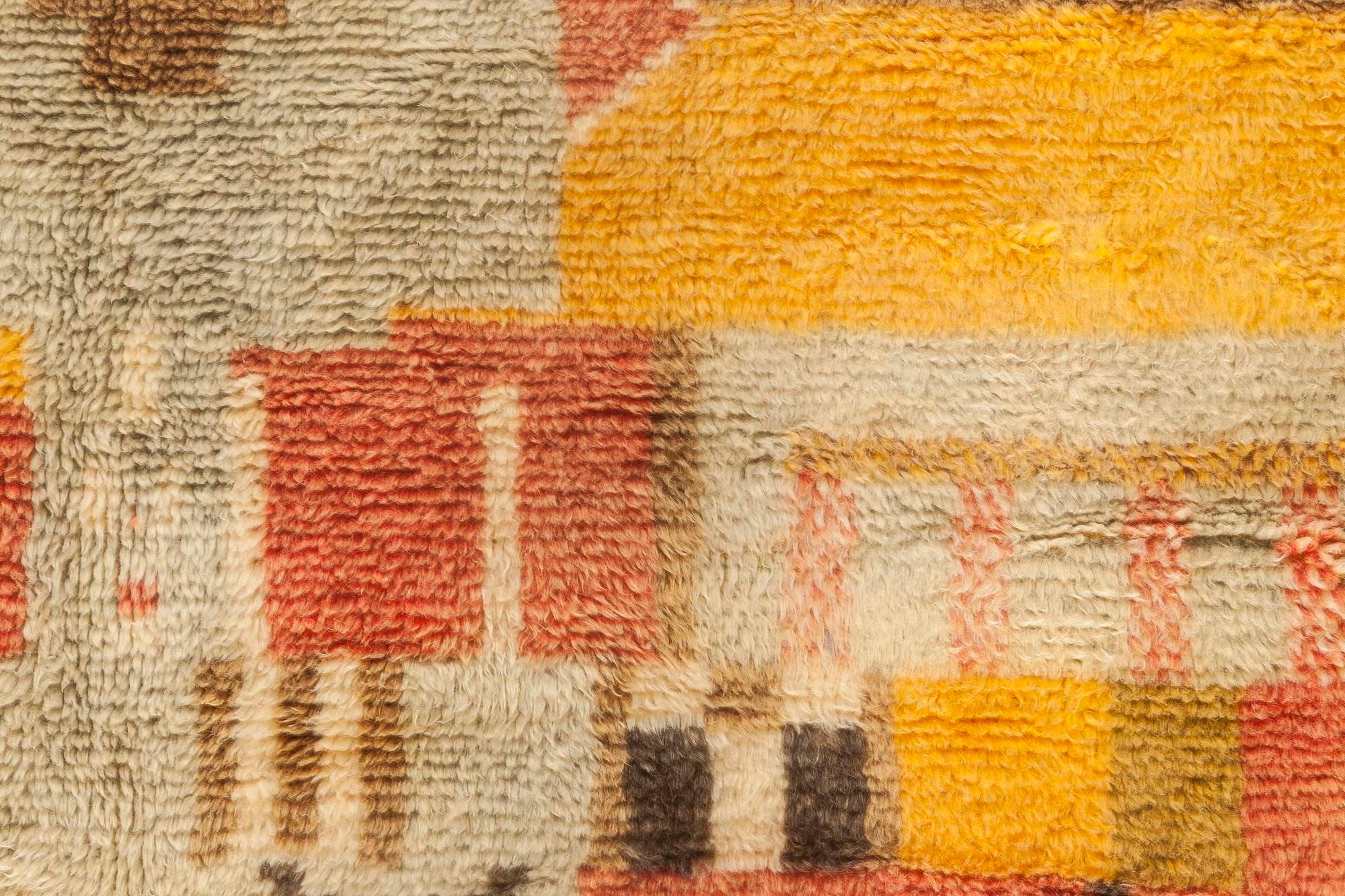 Tribal Midcentury Moroccan Handmade Wool Rug For Sale