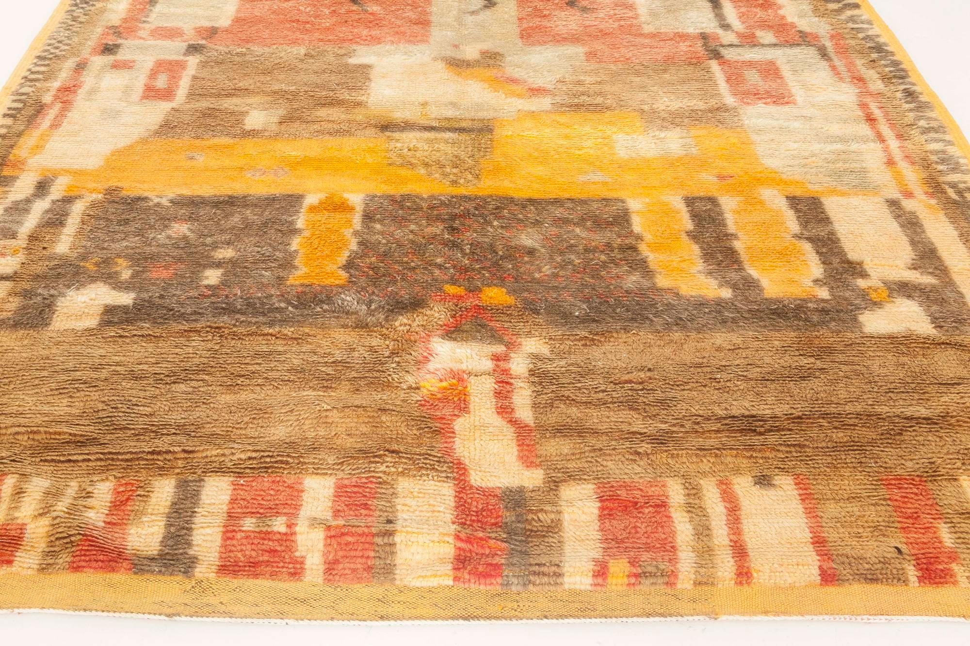 Hand-Knotted Midcentury Moroccan Handmade Wool Rug For Sale