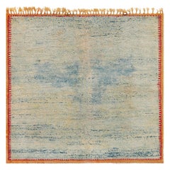 Midcentury Style Moroccan Handmade Wool Rug in Orange, Blue and Beige