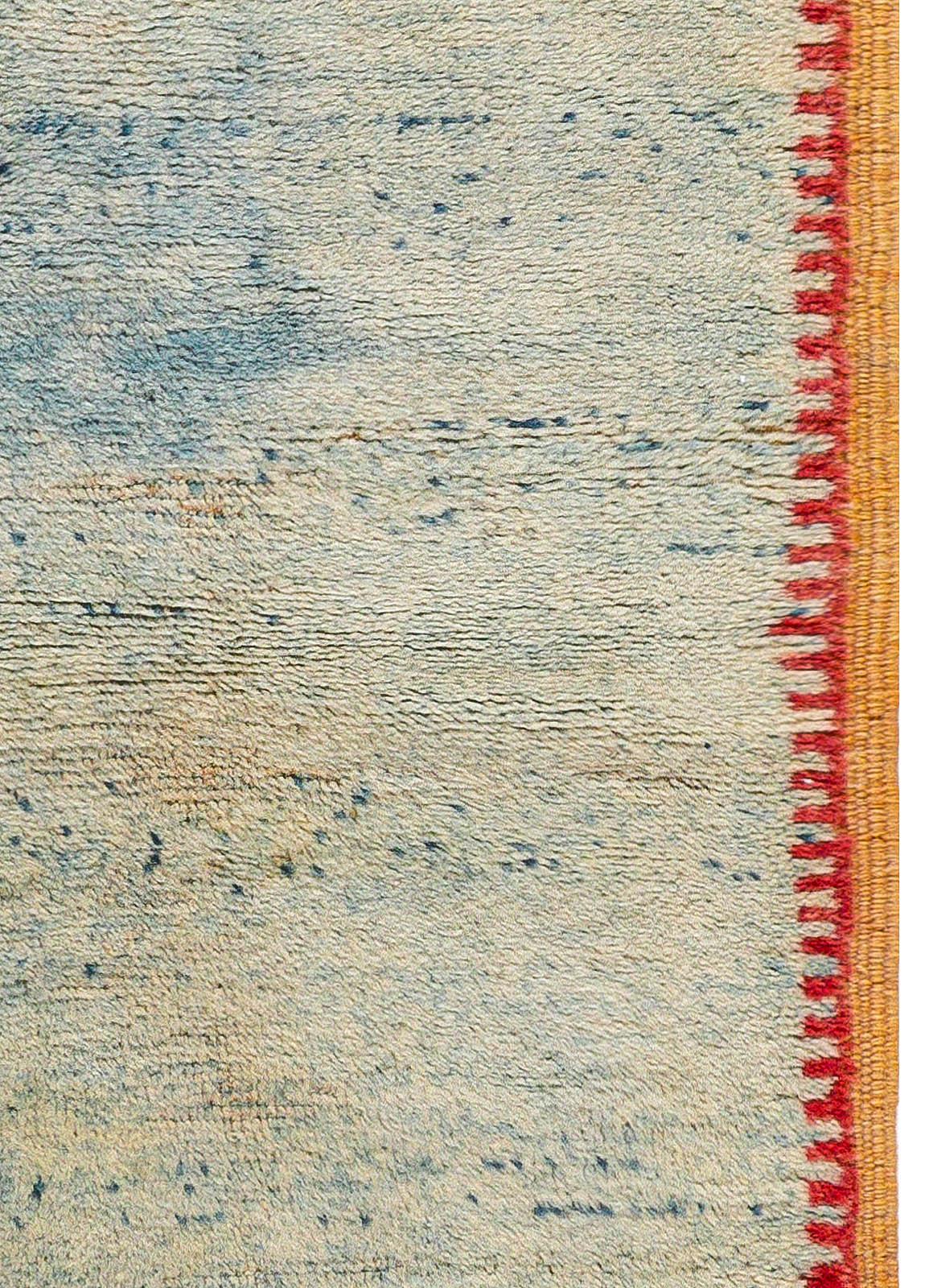 Midcentury Style Moroccan Handmade Wool Rug in Orange, Blue and Beige In Good Condition In New York, NY