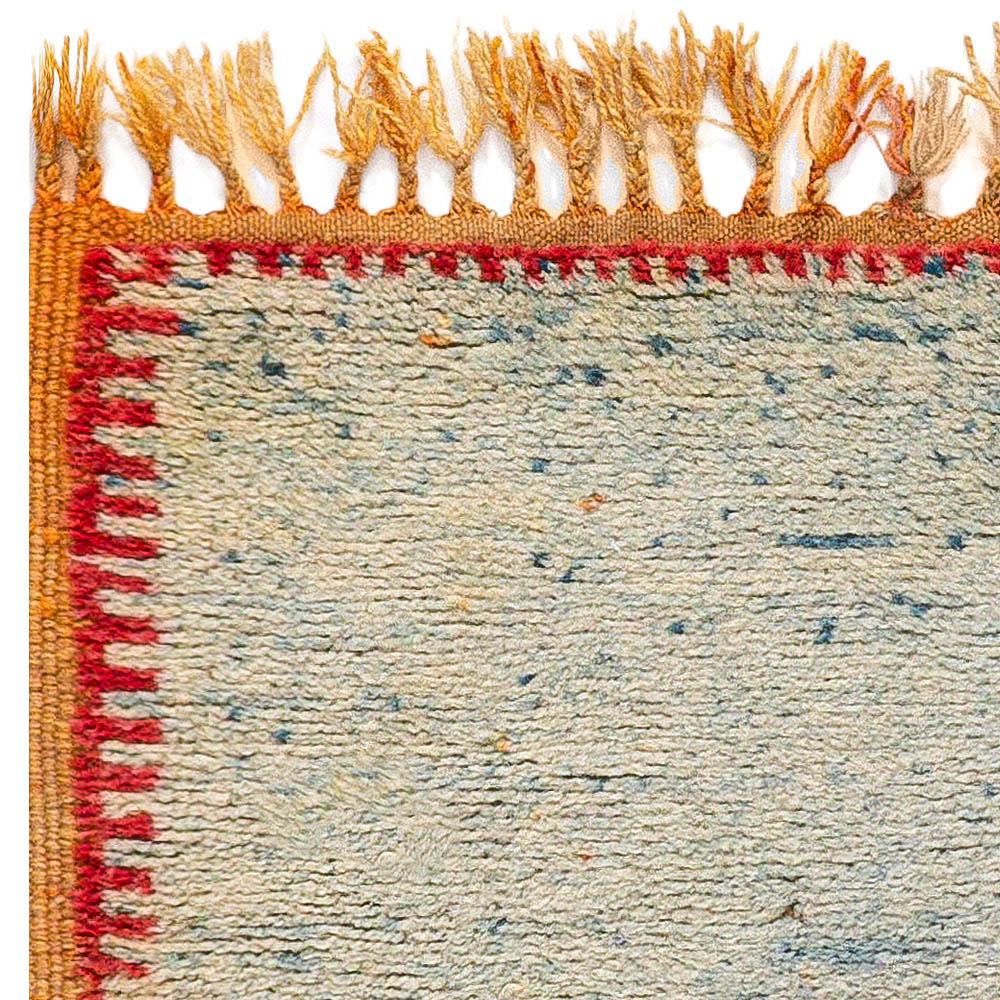 Midcentury Style Moroccan Handmade Wool Rug in Orange, Blue and Beige 1