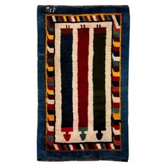Mid-20th century Moroccan Red, Green, Yellow and Navy Blue Handmade Wool Rug