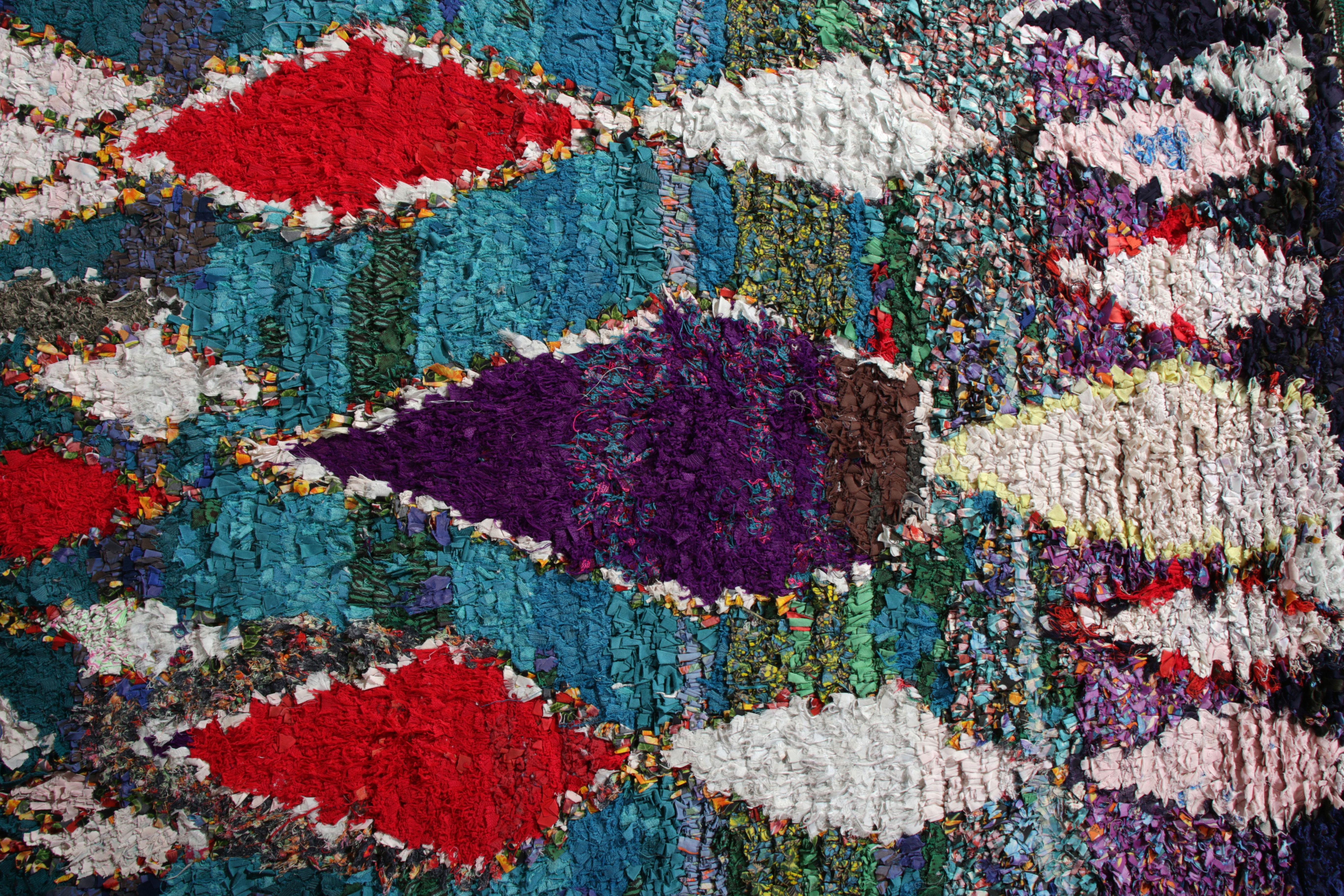 Midcentury Moroccan Rug Blue and Purple Vintage Diamond Pattern by Rug & Kilim In Good Condition For Sale In Long Island City, NY