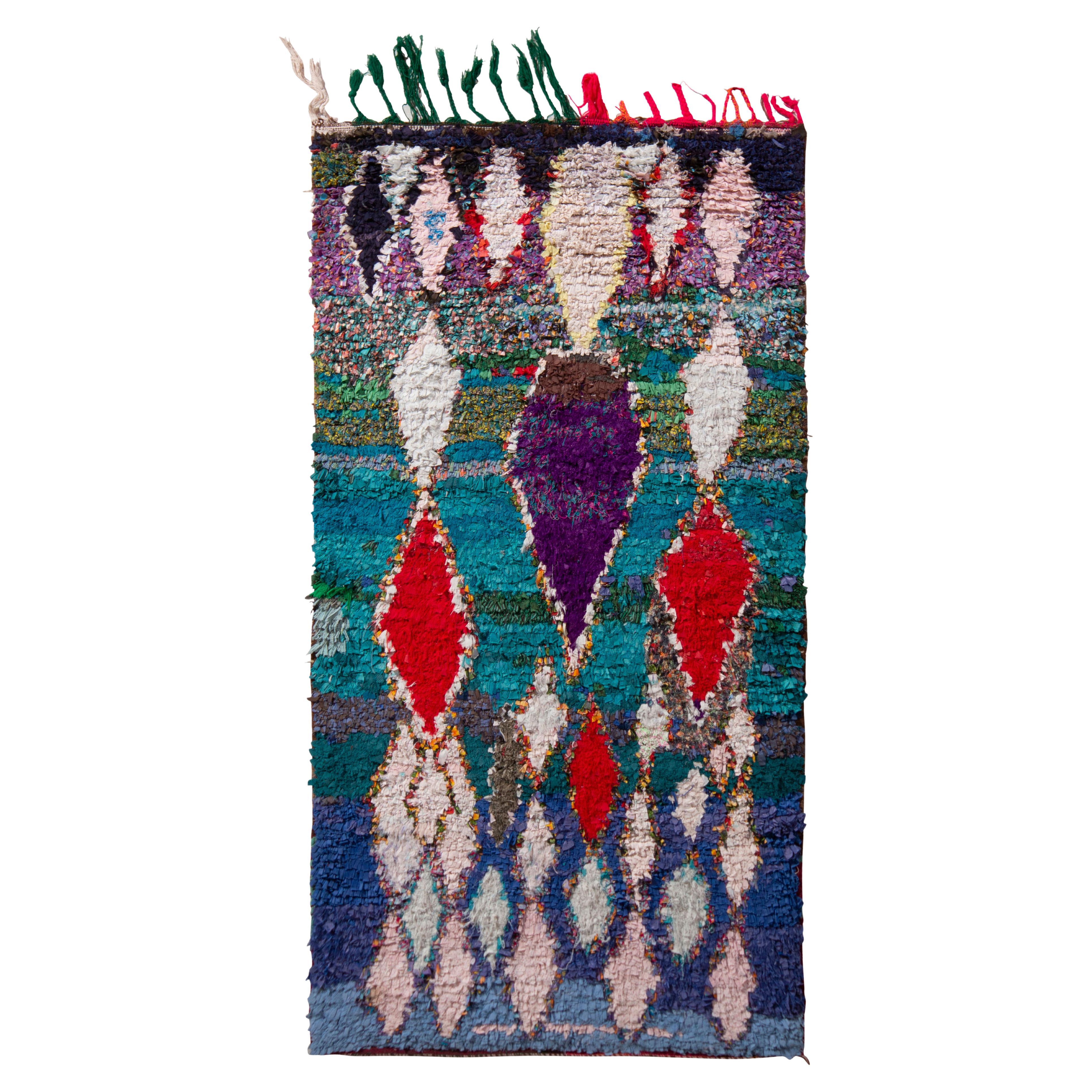 Midcentury Moroccan Rug Blue and Purple Vintage Diamond Pattern by Rug & Kilim For Sale