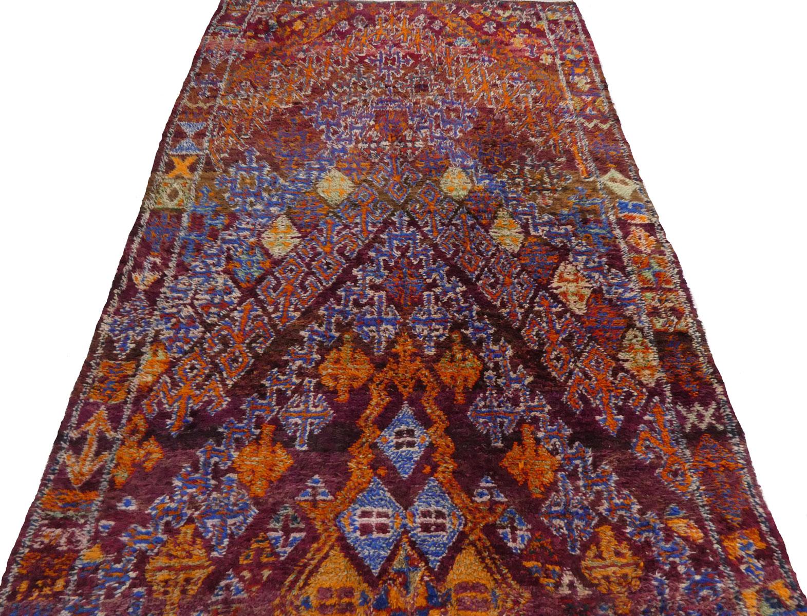Hand-Knotted Midcentury Moroccan Zayane Wool Rug 5'7