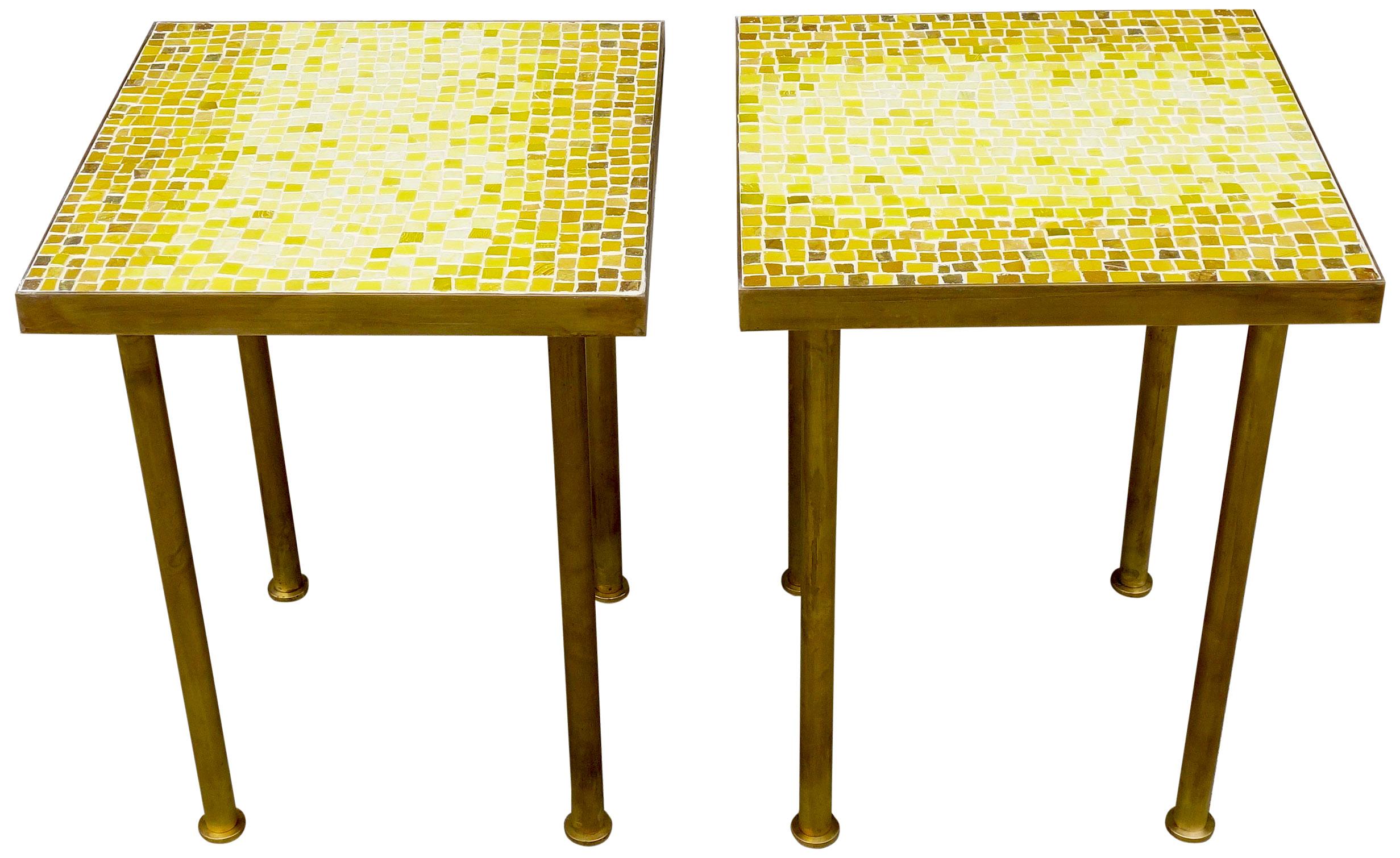 Mid-Century Modern Midcentury Mosaic and Brass Side or End Tables For Sale