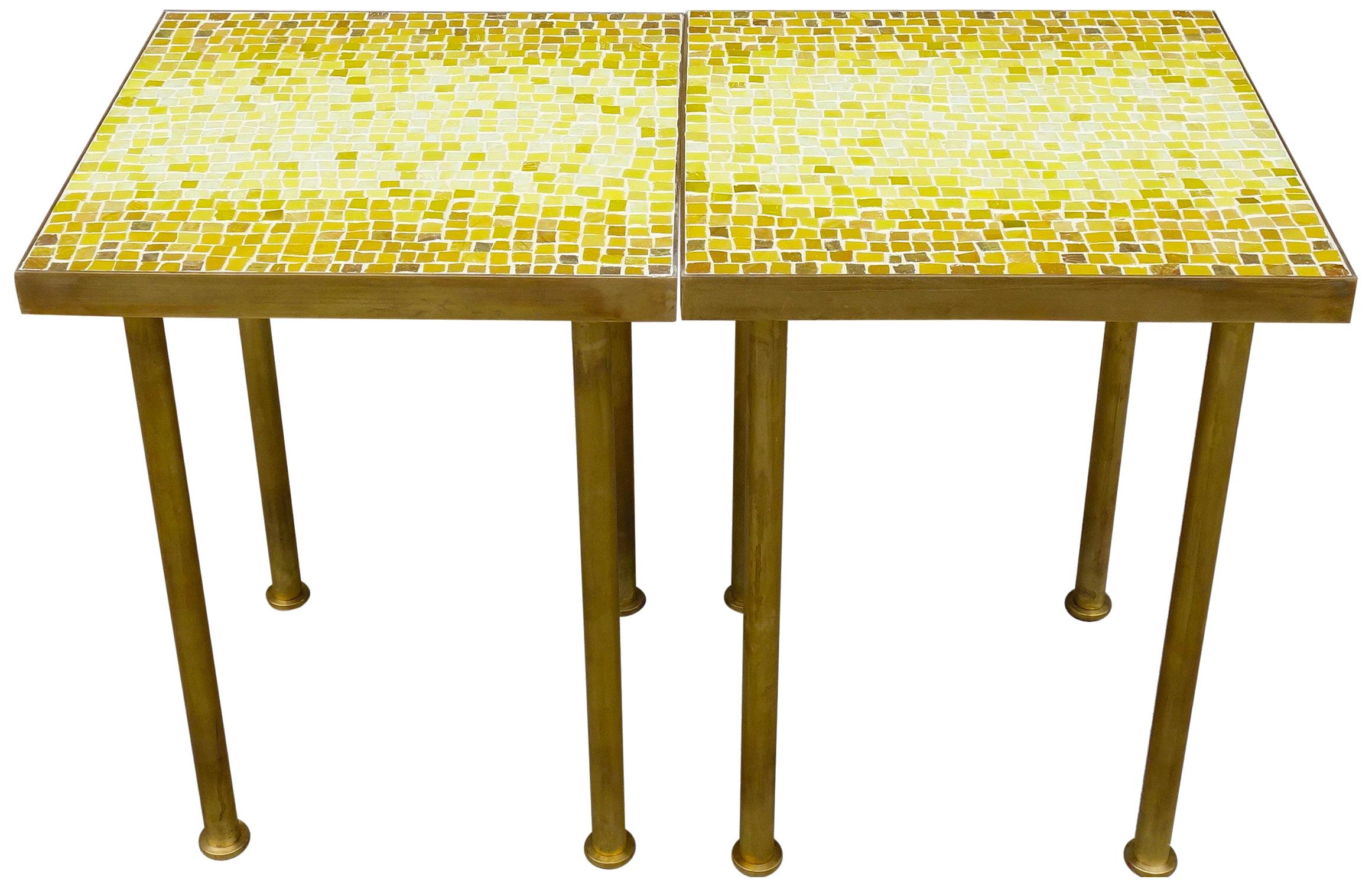 American Midcentury Mosaic and Brass Side or End Tables For Sale