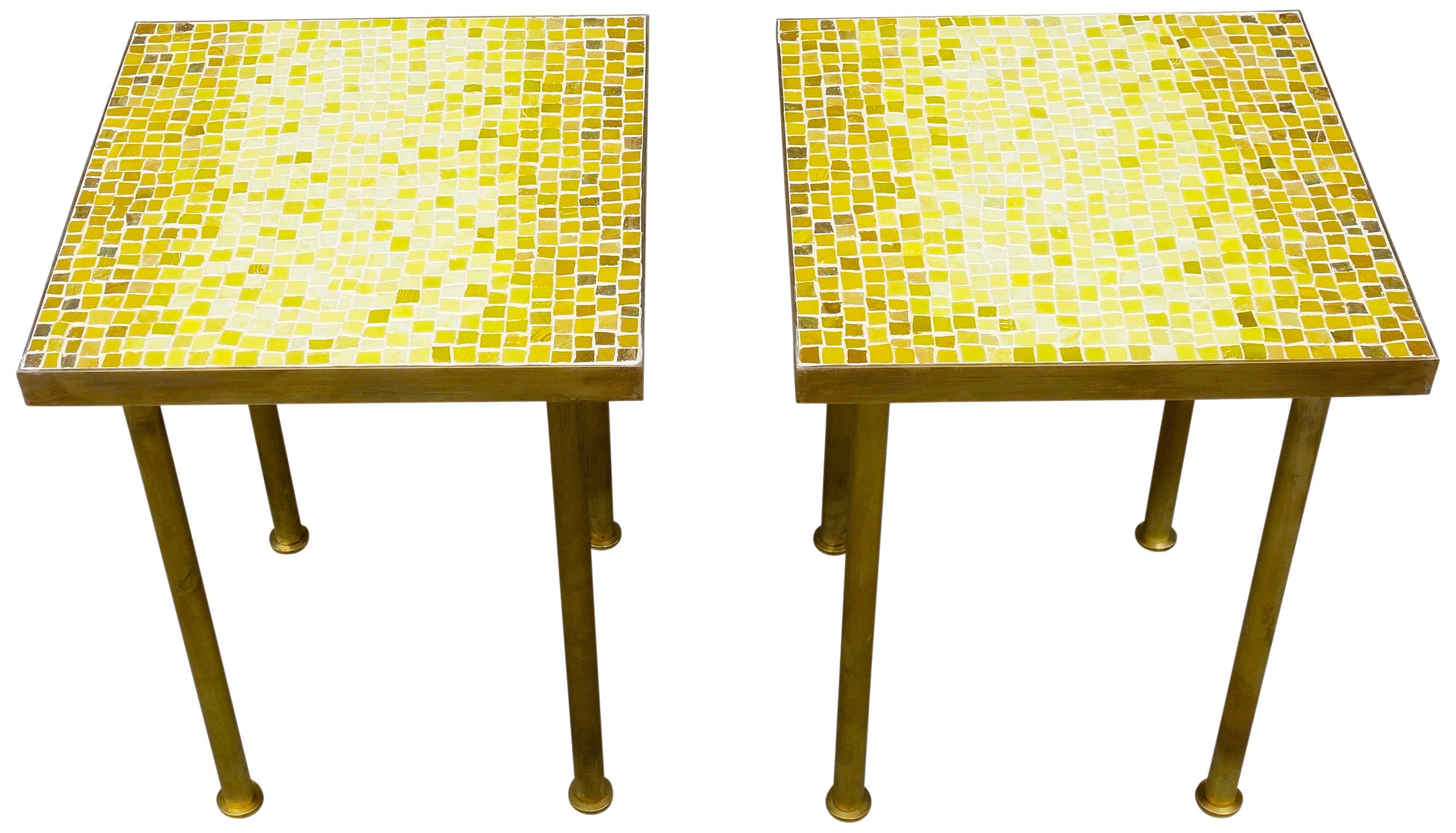 Midcentury Mosaic and Brass Side or End Tables In Good Condition For Sale In BROOKLYN, NY