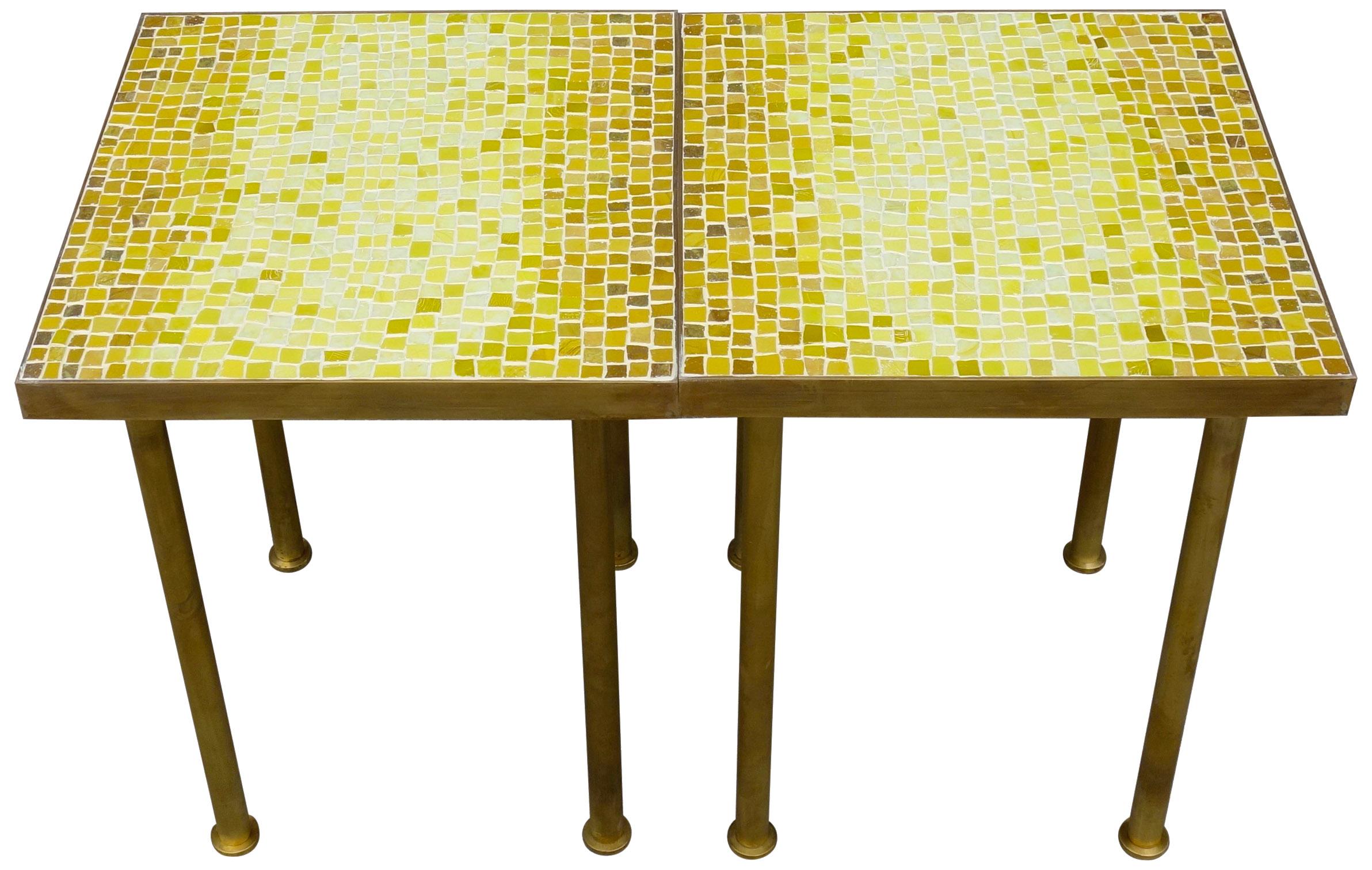 20th Century Midcentury Mosaic and Brass Side or End Tables For Sale